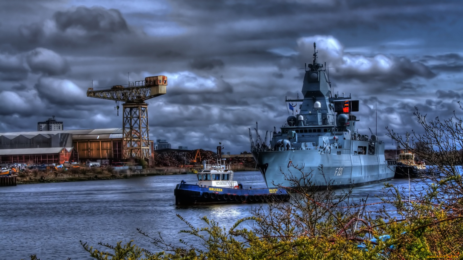 корабли, разные, вместе, буксиры, река, корабль, военный