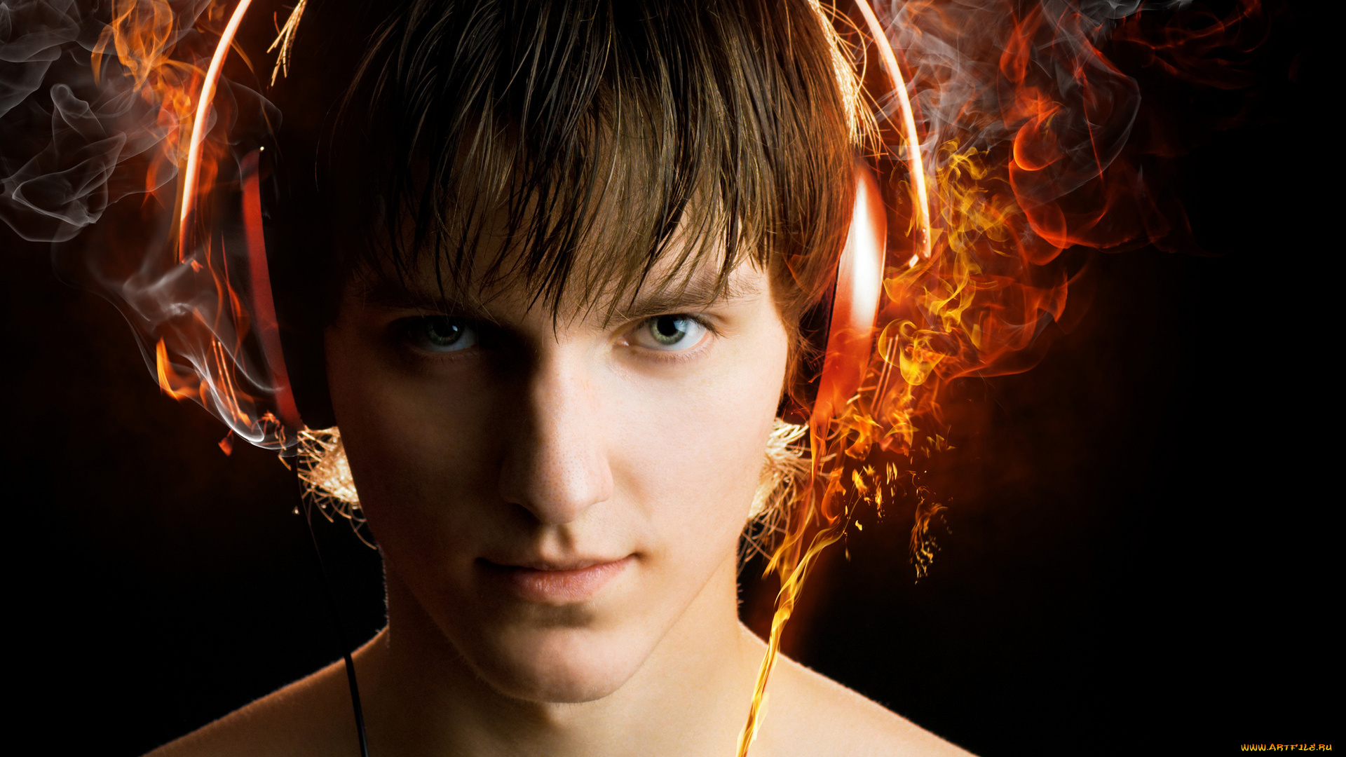 мужчины, -, unsort, глаза, взгляд, парень, наушники, огонь, лицо