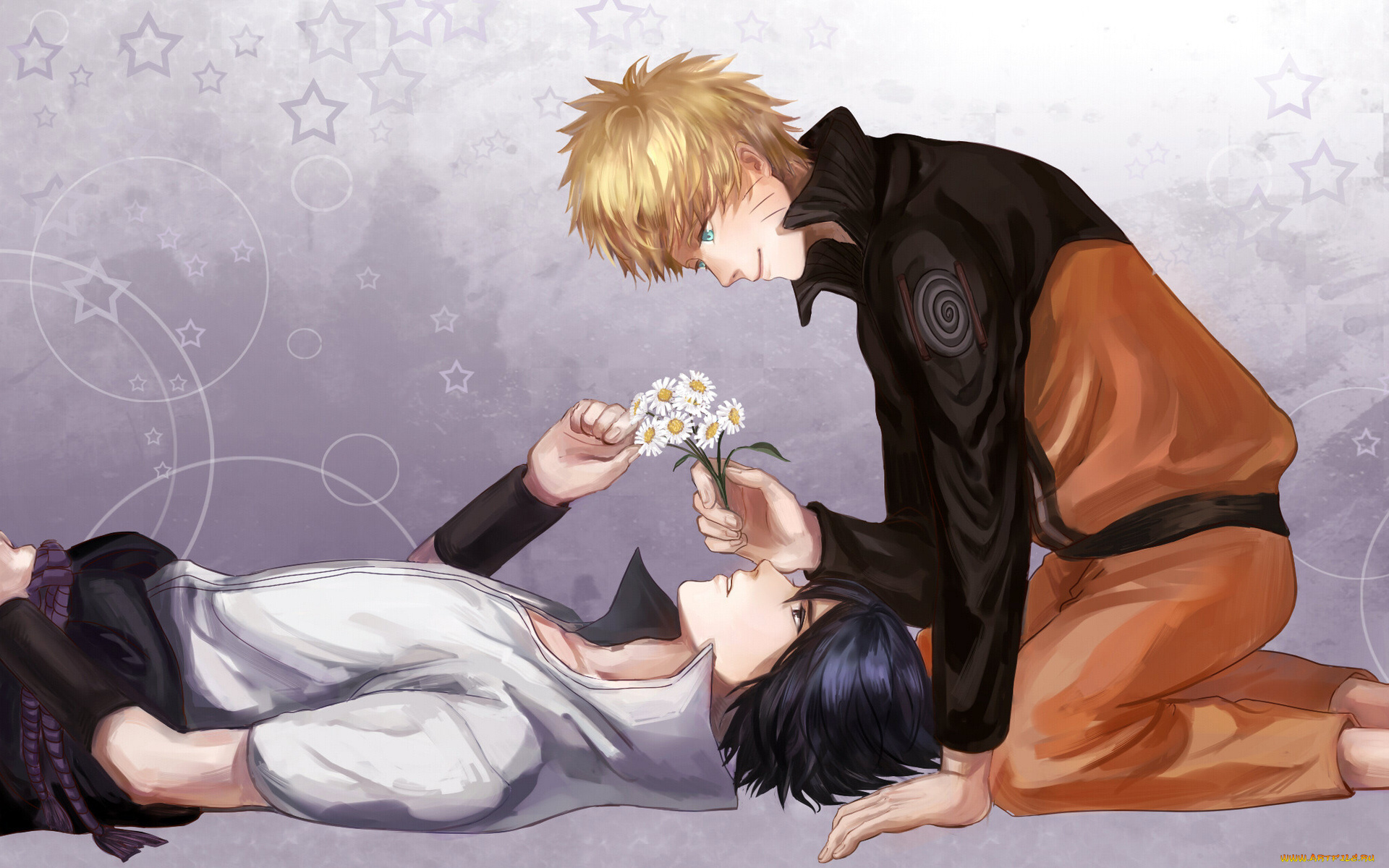 аниме, naruto, ромашки, саске, наруто