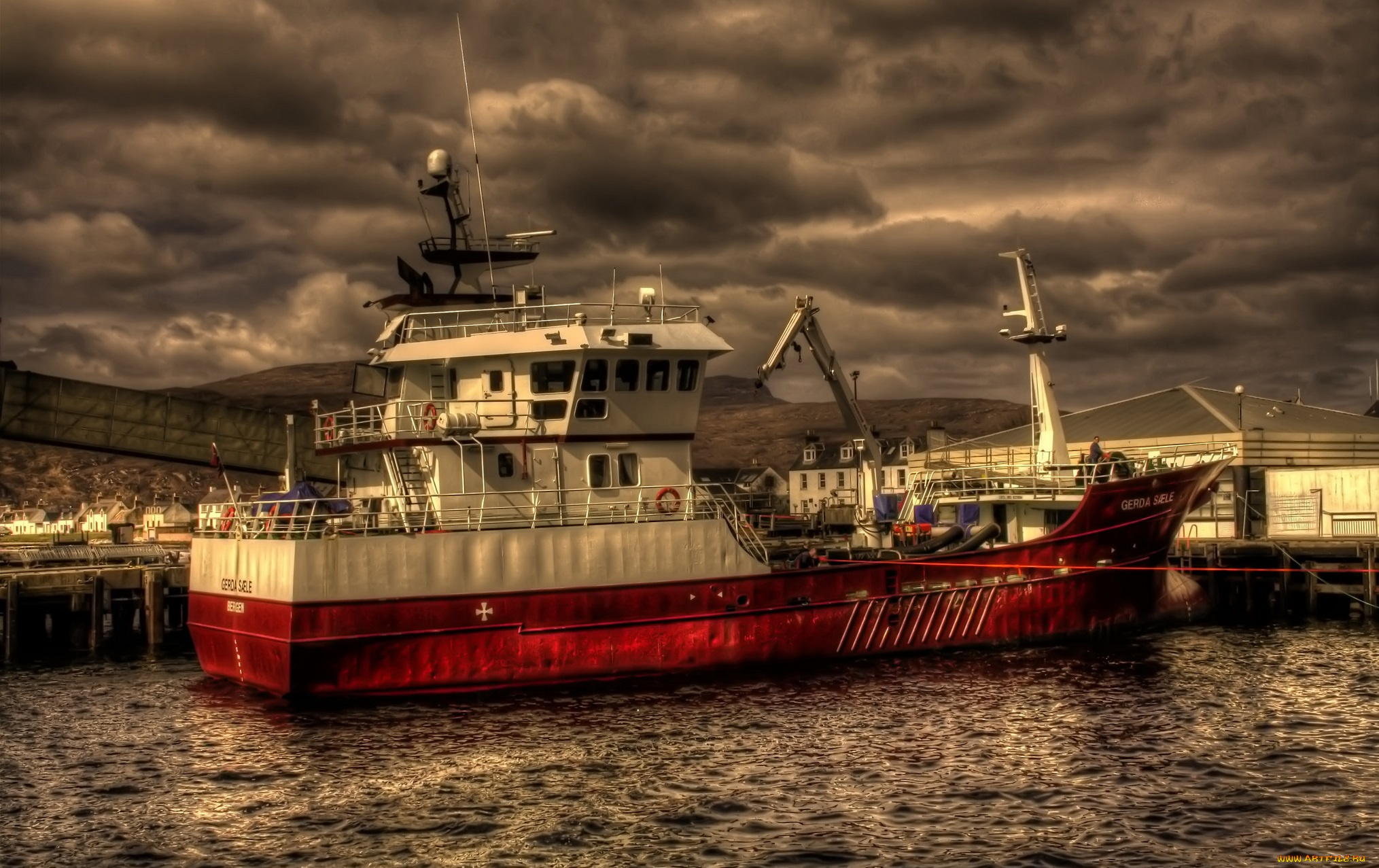 корабли, другое, причал, рыболовный, траулер