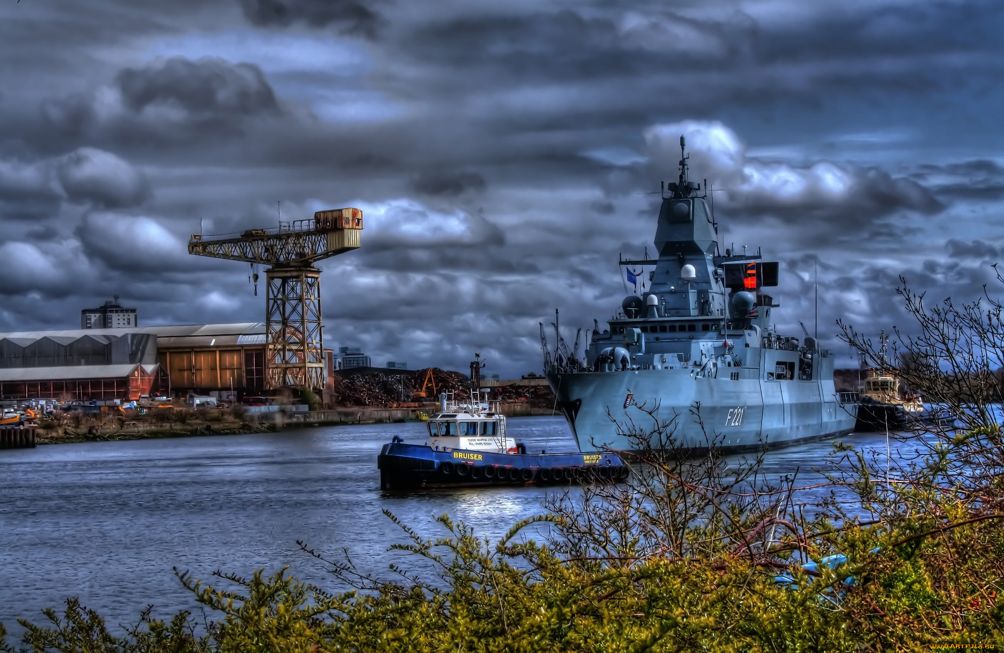 корабли, разные, вместе, буксиры, река, корабль, военный