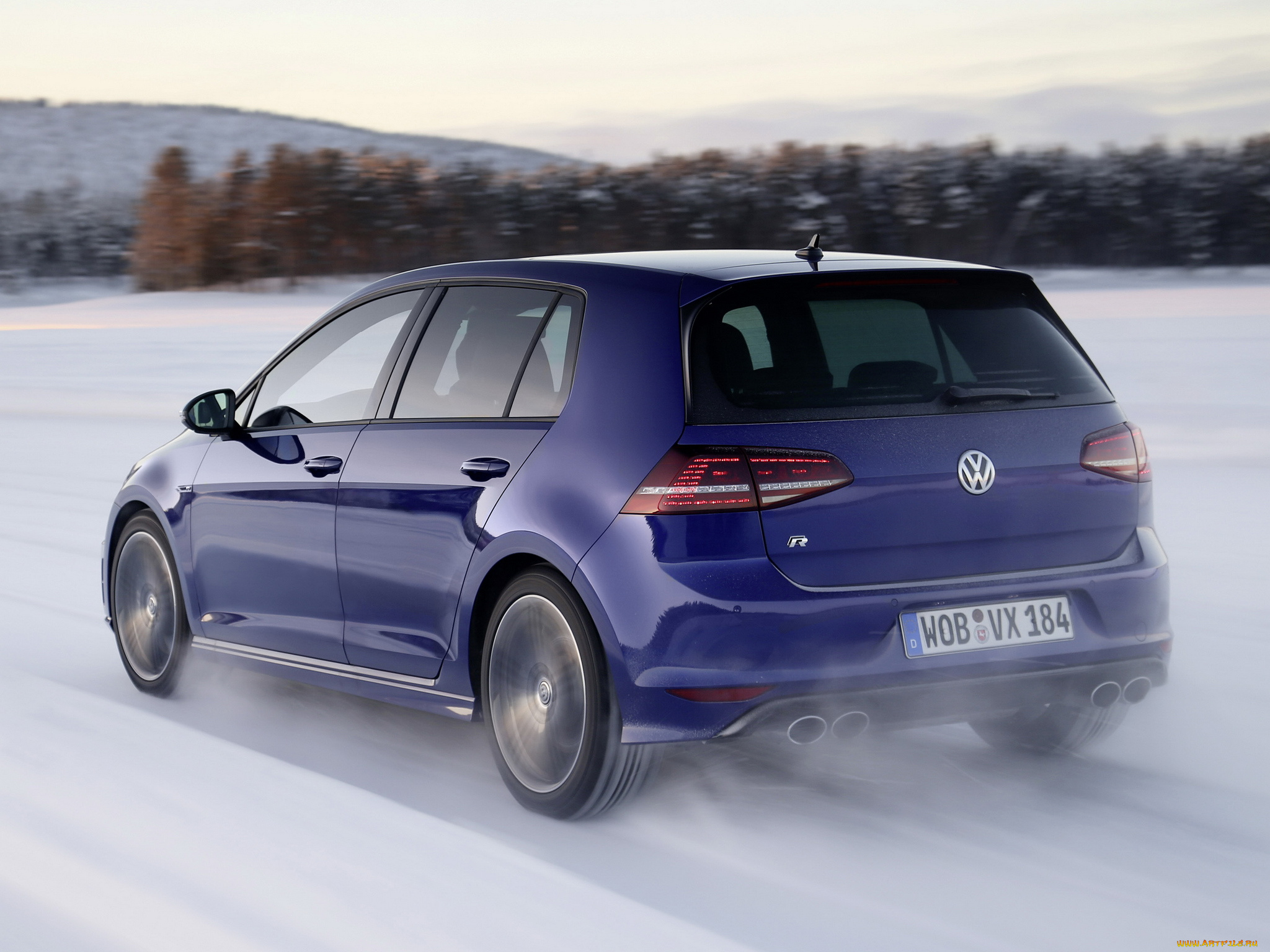 автомобили, volkswagen, снег, golf, r, 3-door, typ, 5g, 2013, синий