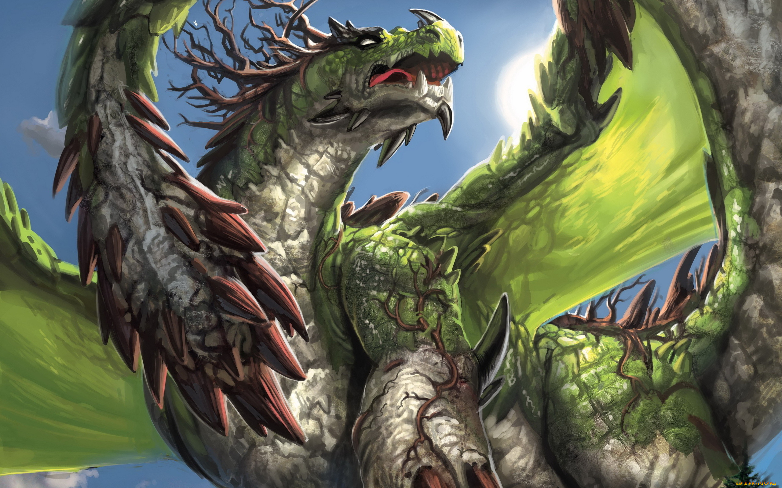 фэнтези, драконы, рога, шипы, пасть, дракон, крылья