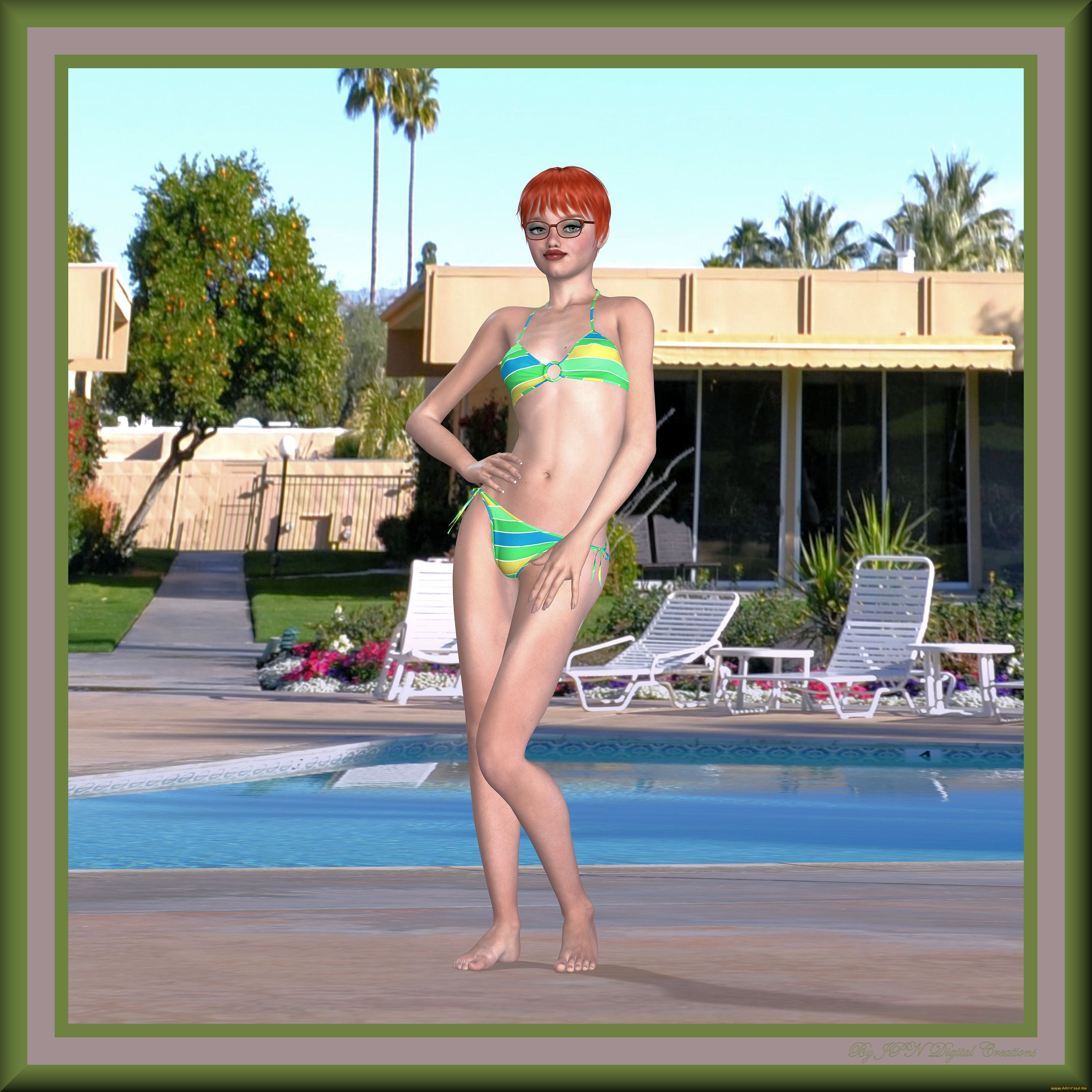 3д, графика, people, , люди, басейн, взгляд, девушка