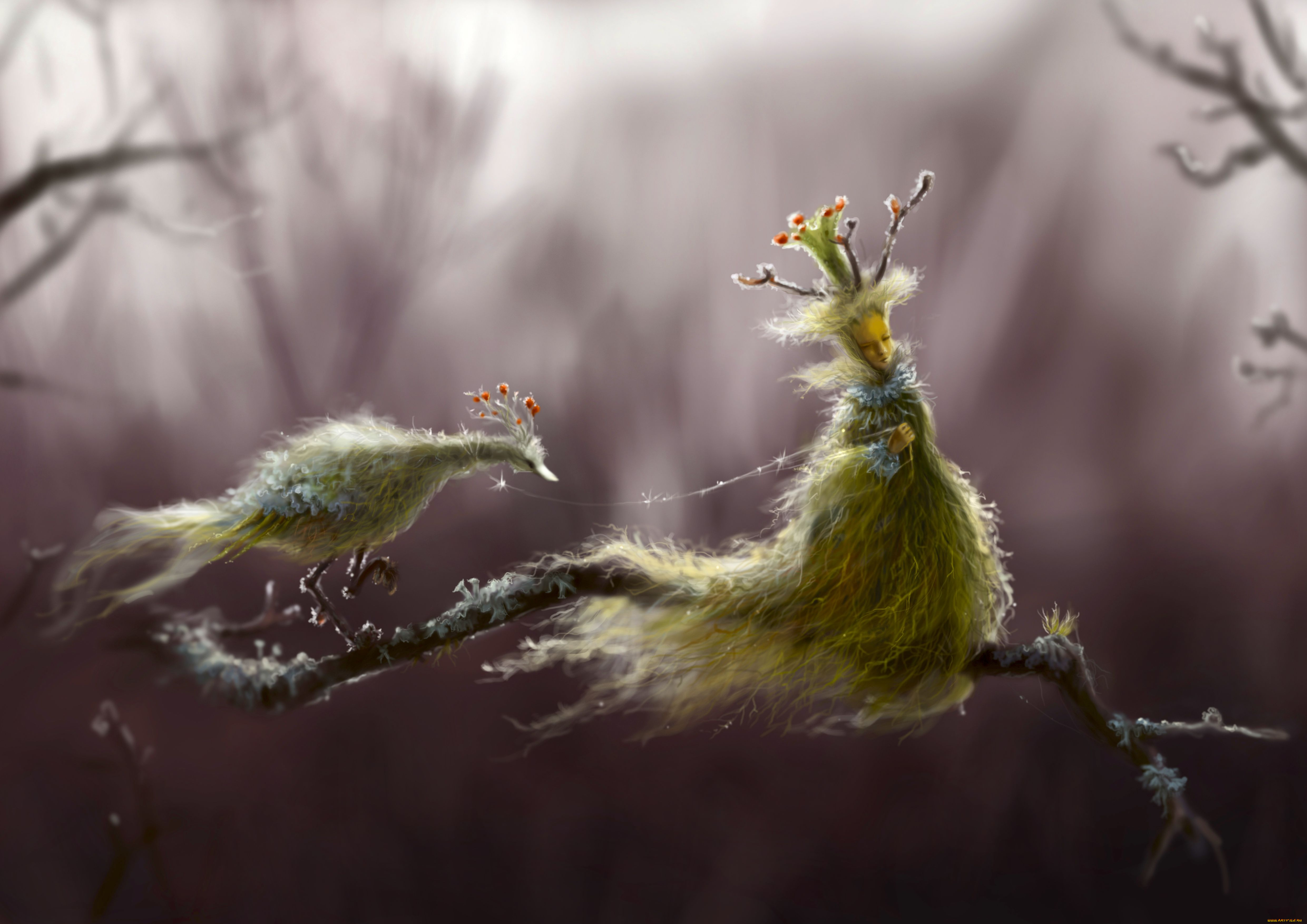 gianna, ragagnin, фэнтези, существа, gianna, ragagnin, ветка, фея, птица, павлин