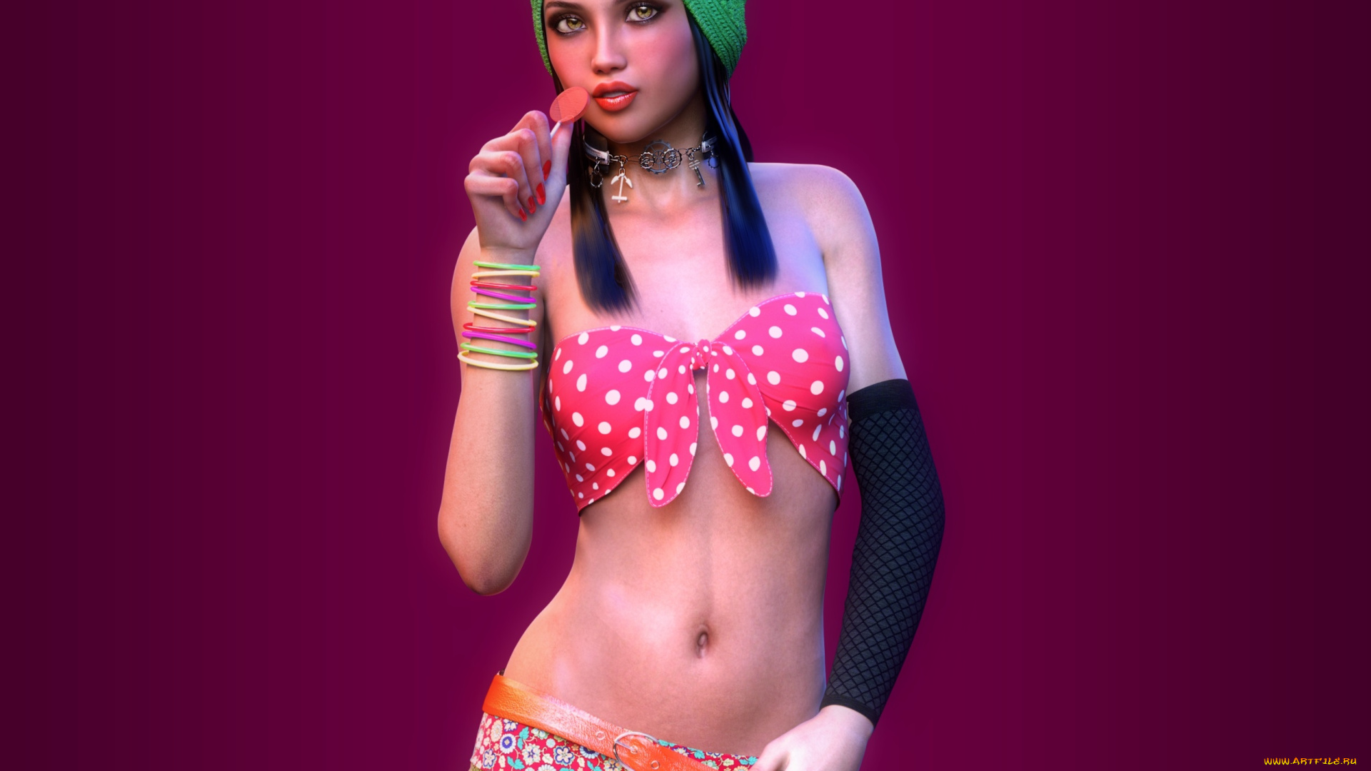 3д, графика, люди, , people, фон, девушка, взгляд, конфетка, шляпа