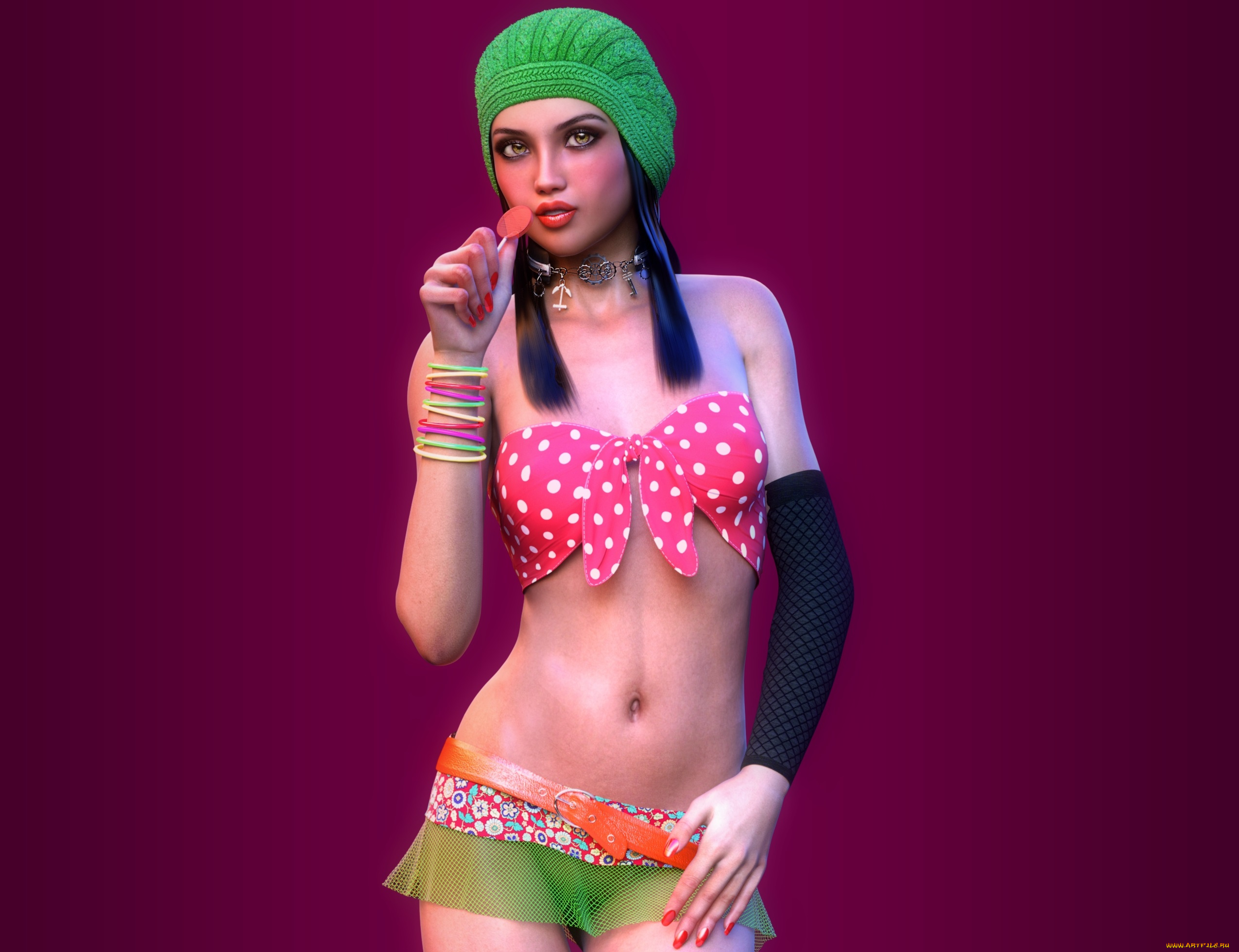 3д, графика, люди, , people, фон, девушка, взгляд, конфетка, шляпа