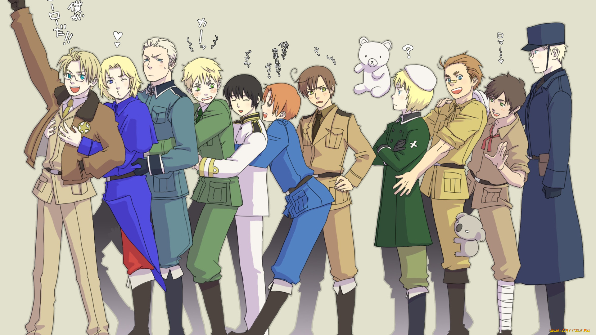аниме, hetalia, , axis, powers, фон, арт, парни, страны