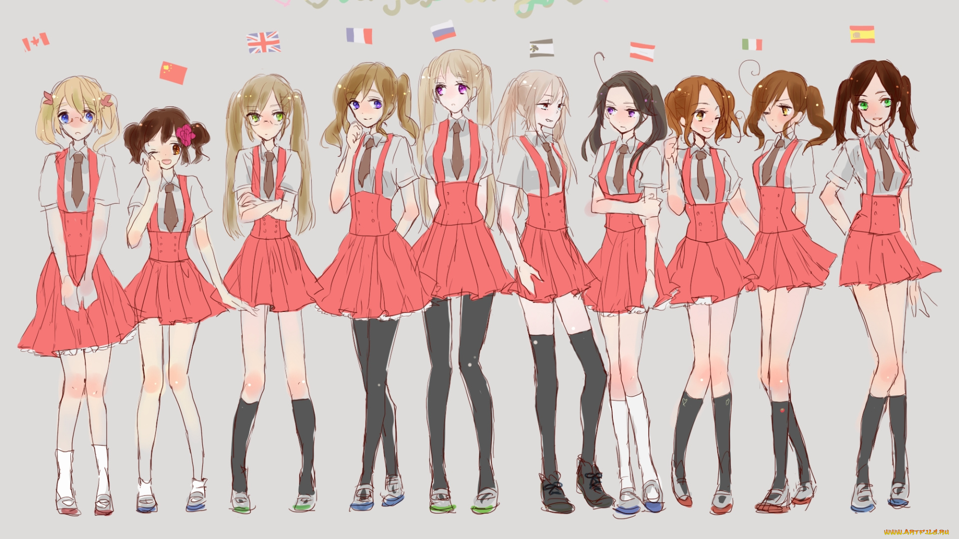 аниме, hetalia, , axis, powers, фон, девушки, арт, группа