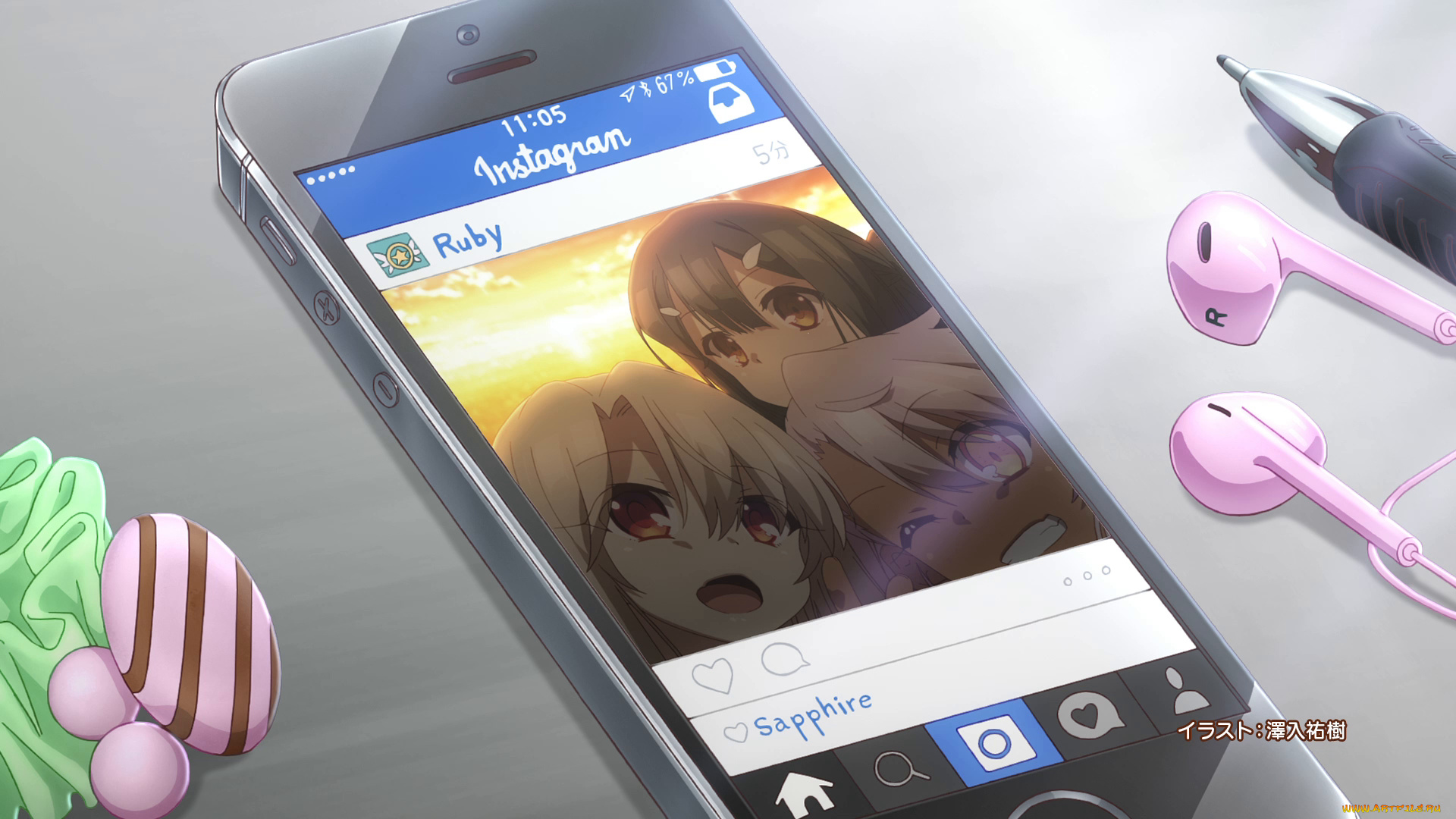 аниме, музыка, наушники, телефон, заставка, фото