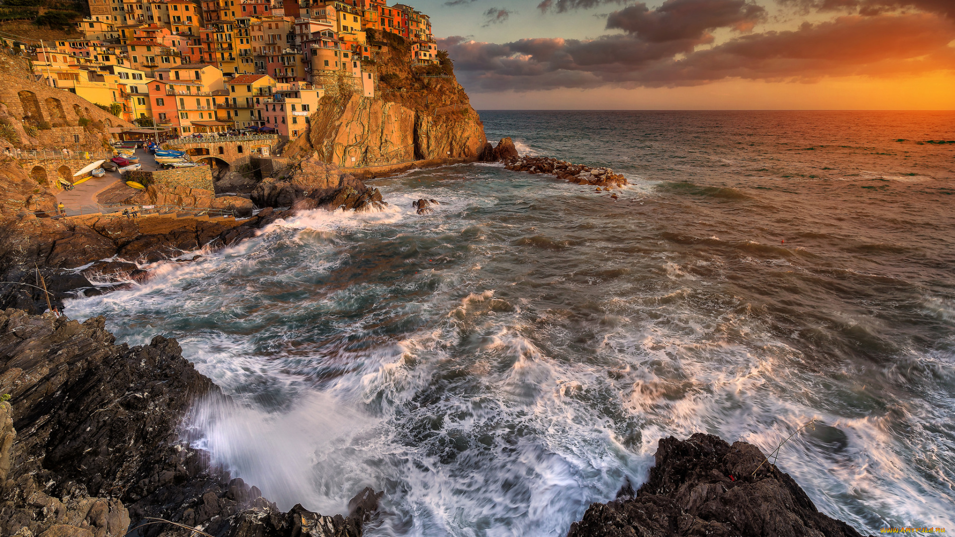 города, -, пейзажи, поселок, скала, море