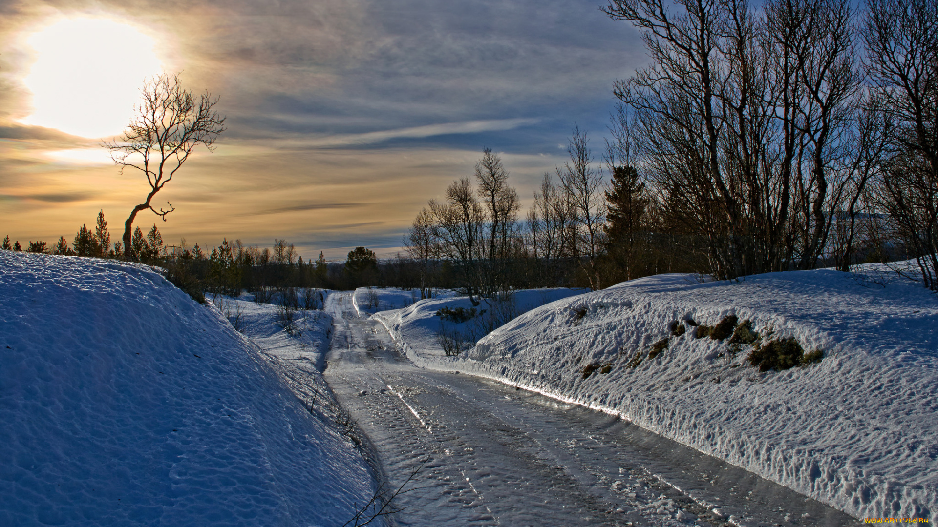 природа, зима, река, лес