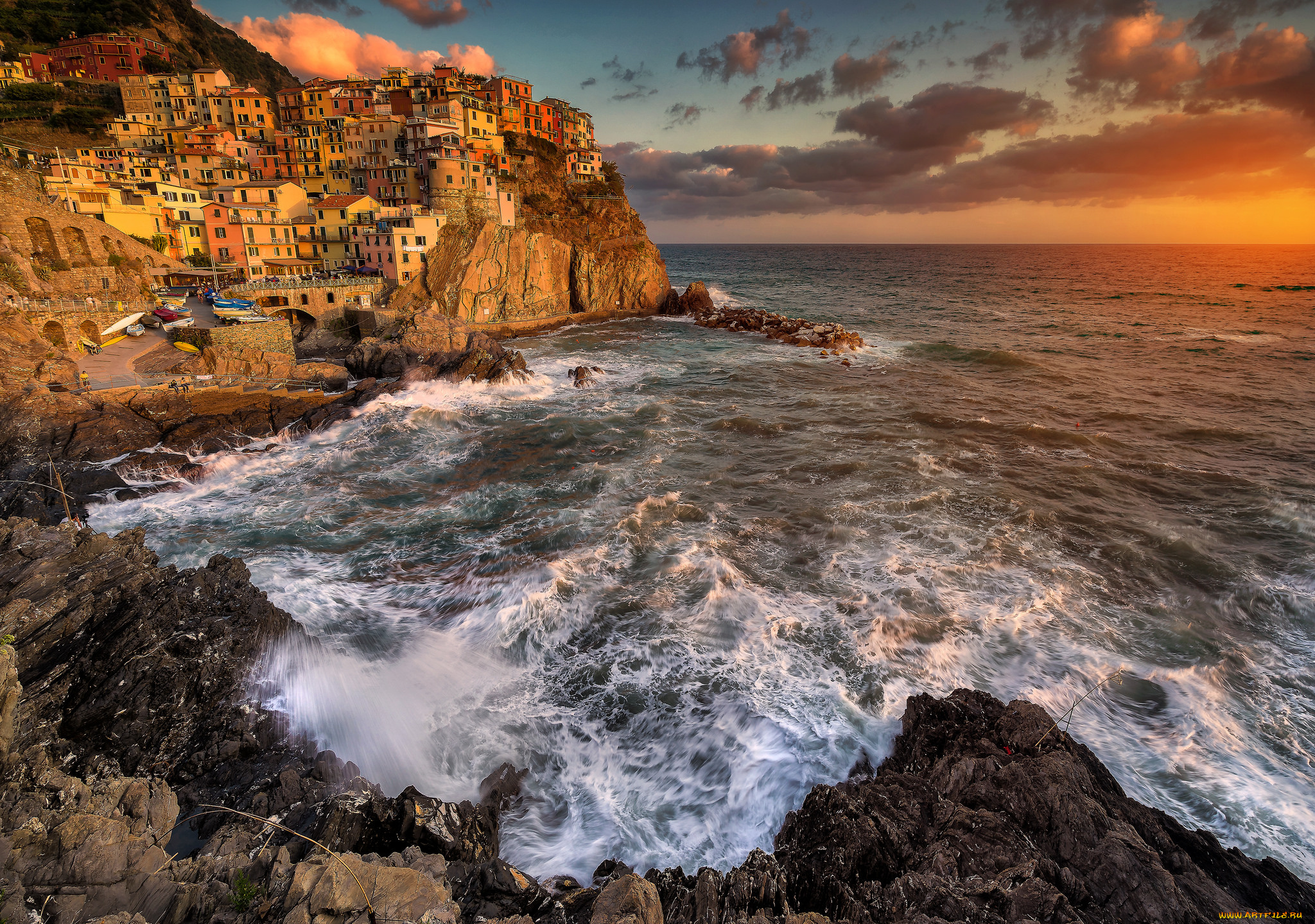 города, -, пейзажи, поселок, скала, море