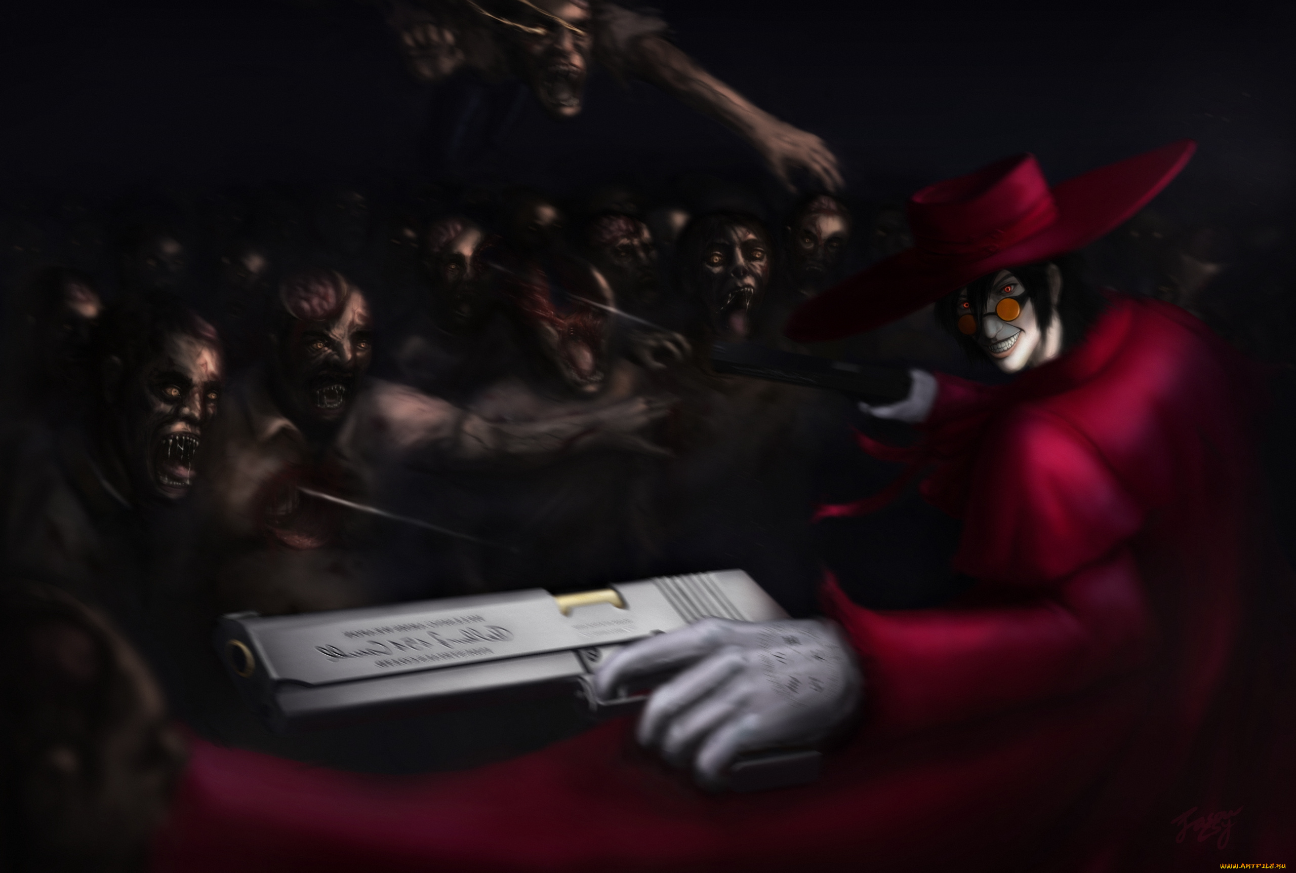 аниме, hellsing, вампир, шакал, пистолет, оружие, dracula, алукард, alucard, дракула, vampire