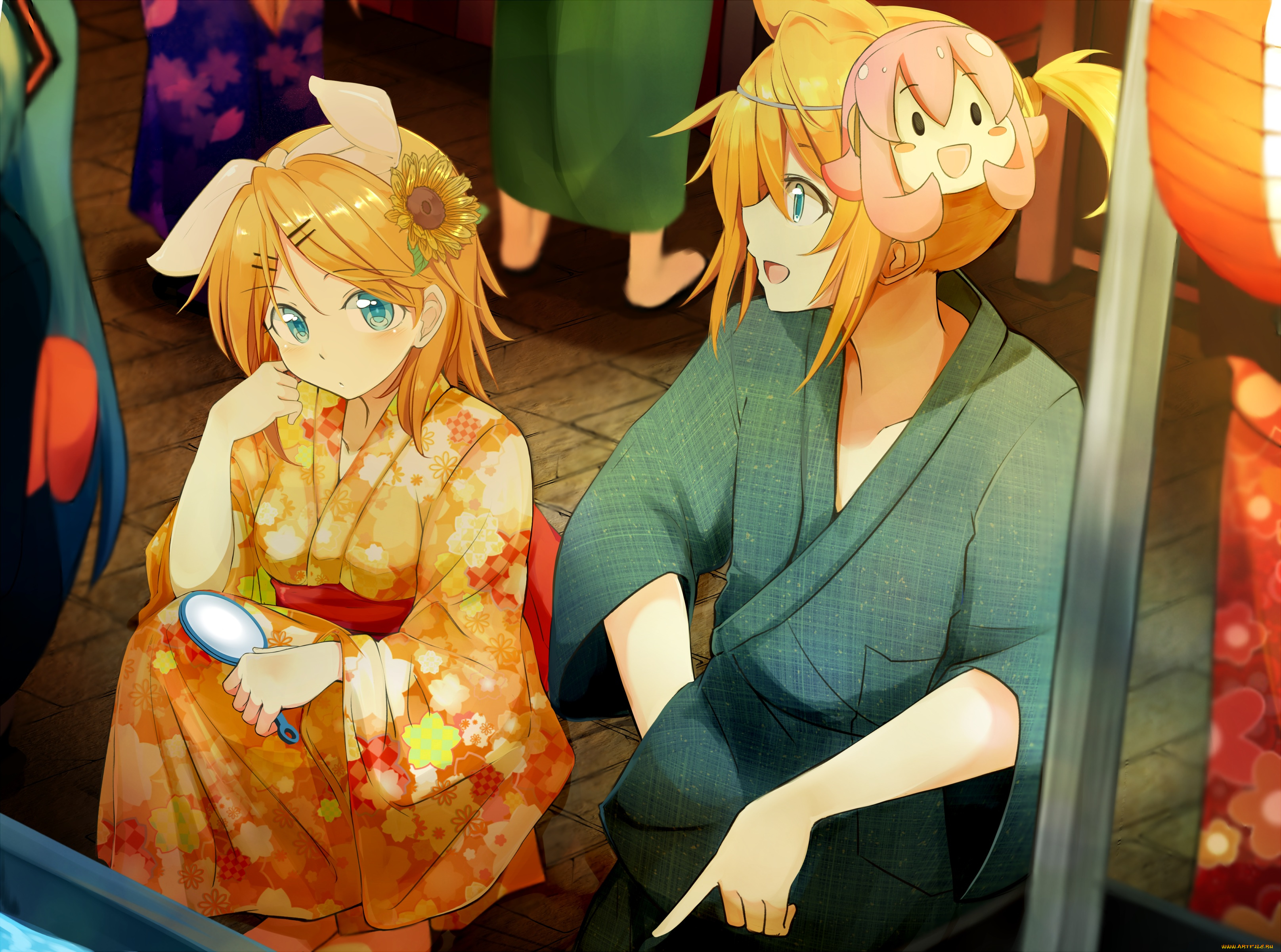 аниме, vocaloid, kagamine, rin, len, kazenoko