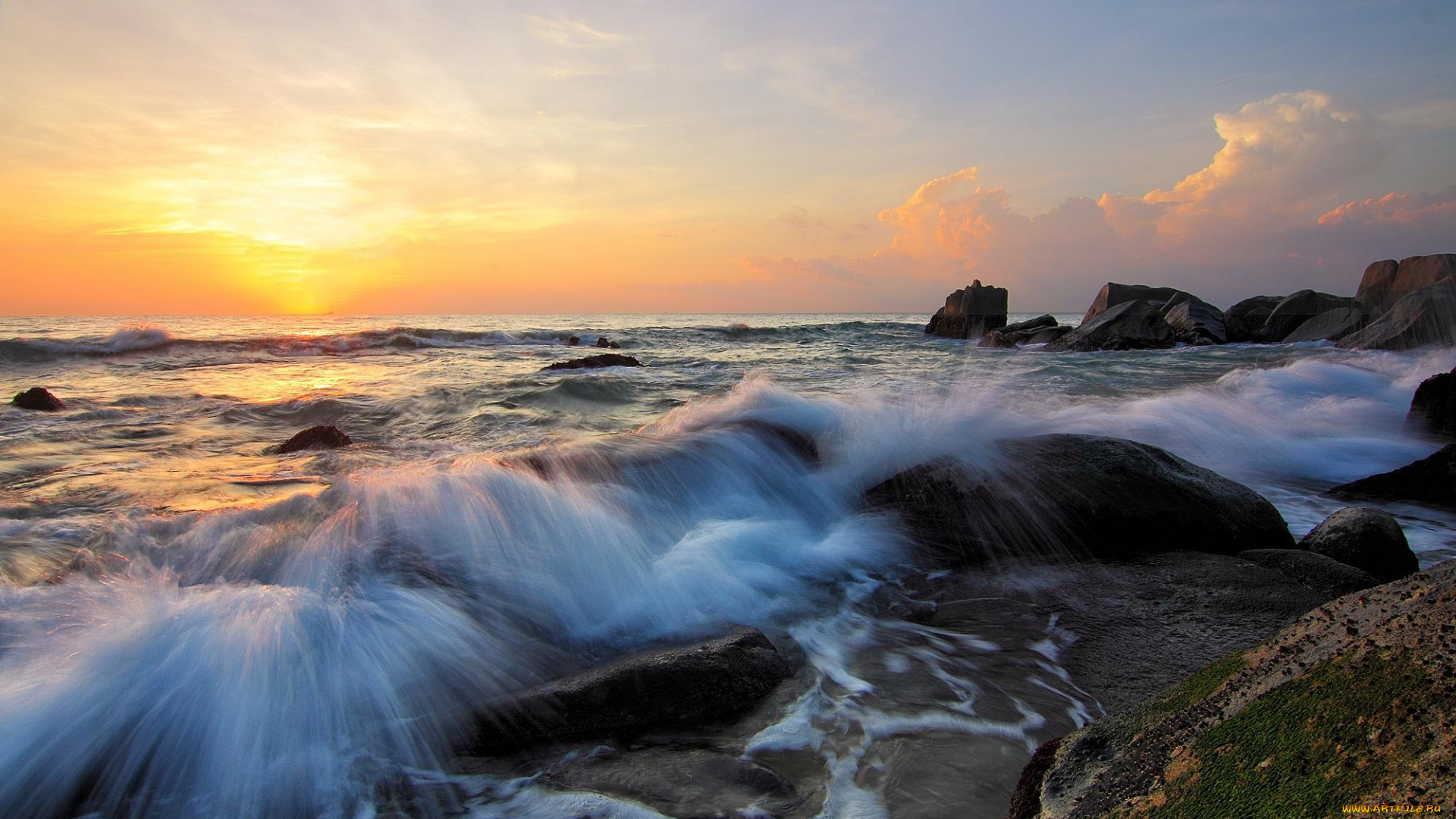 природа, побережье, море, камни