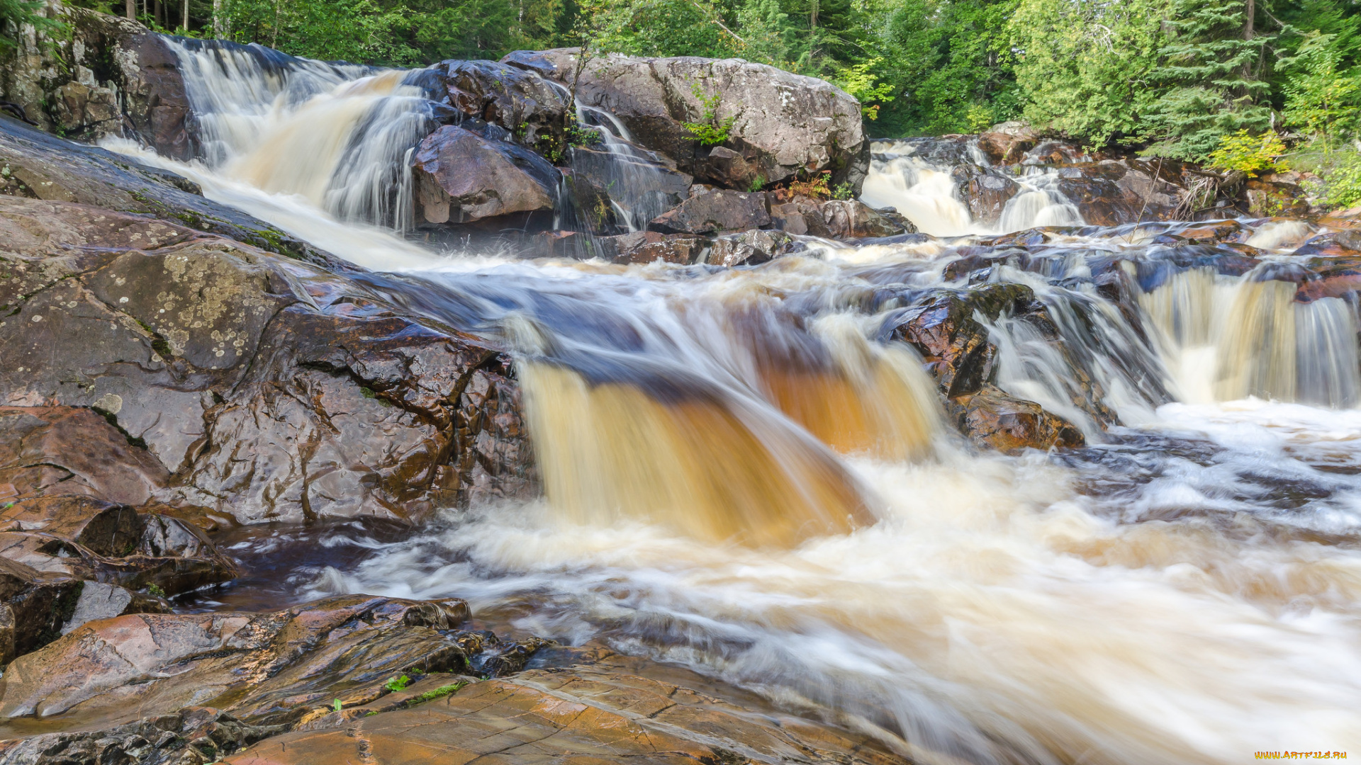 природа, водопады, водопад, река, лес