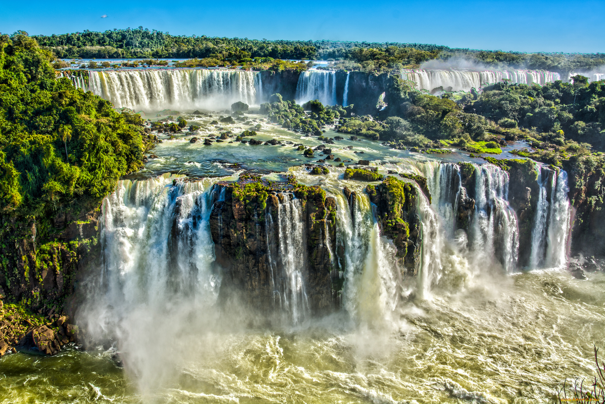 природа, водопады, река, лес, водопад