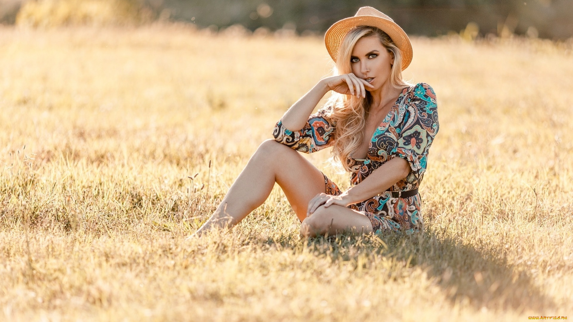 девушки, -unsort, , блондинки, , светловолосые, шляпа, блондинка, платье, поле