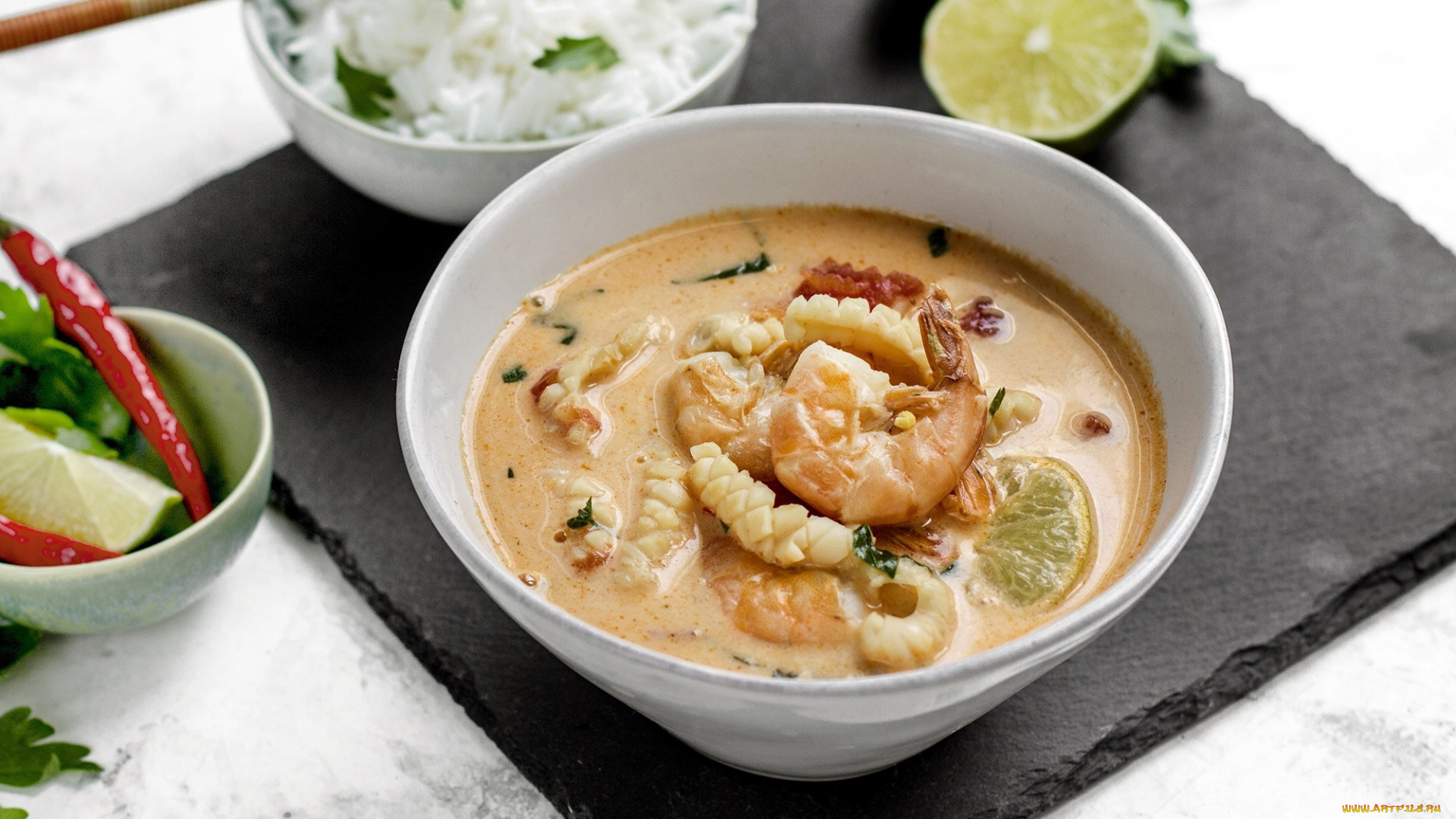 еда, первые, блюда, лайм, креветка, рыбный, суп