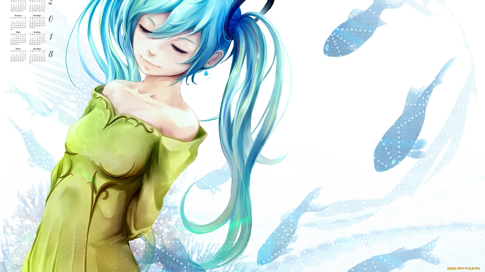 календари, аниме, рыба, девушка, 2018