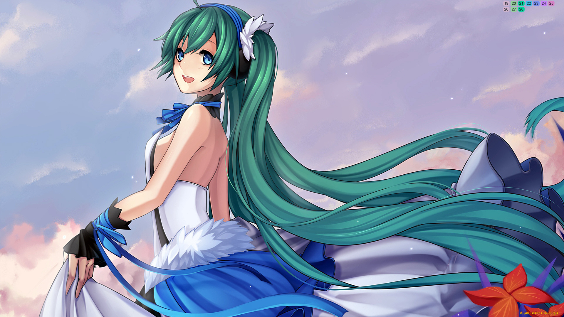 календари, аниме, взгляд, девушка, 2018, цветы