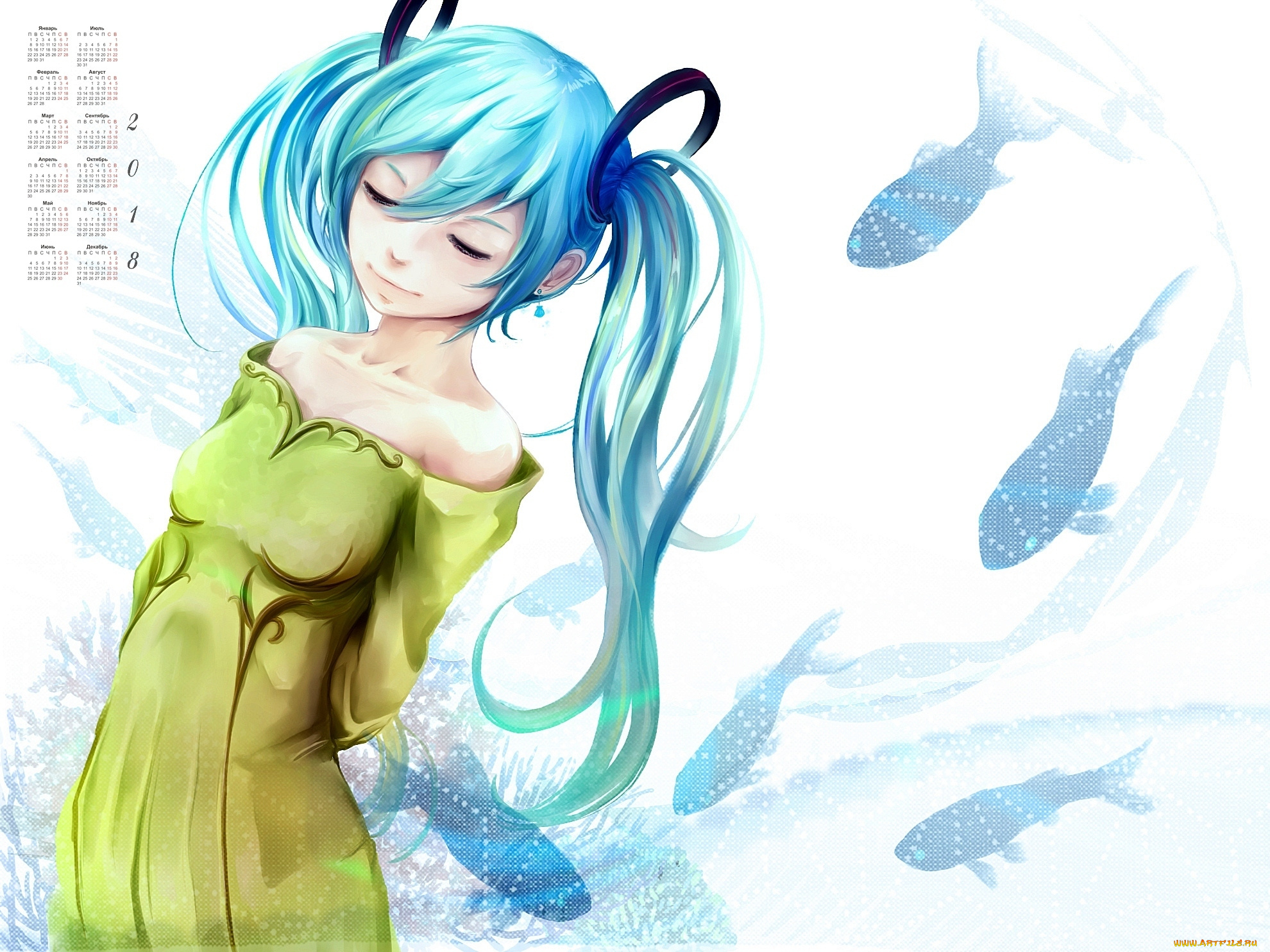 календари, аниме, рыба, девушка, 2018