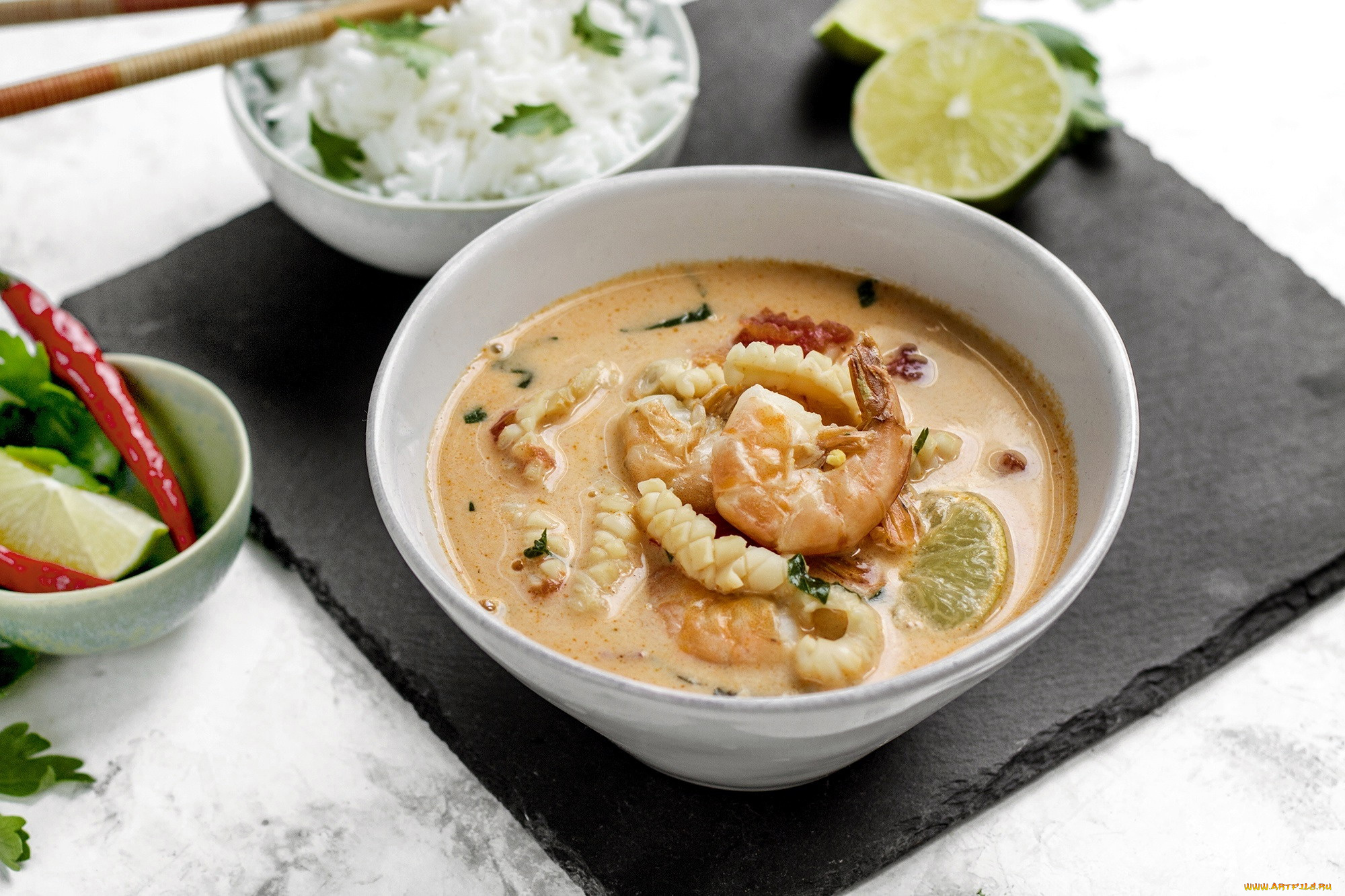 еда, первые, блюда, лайм, креветка, рыбный, суп