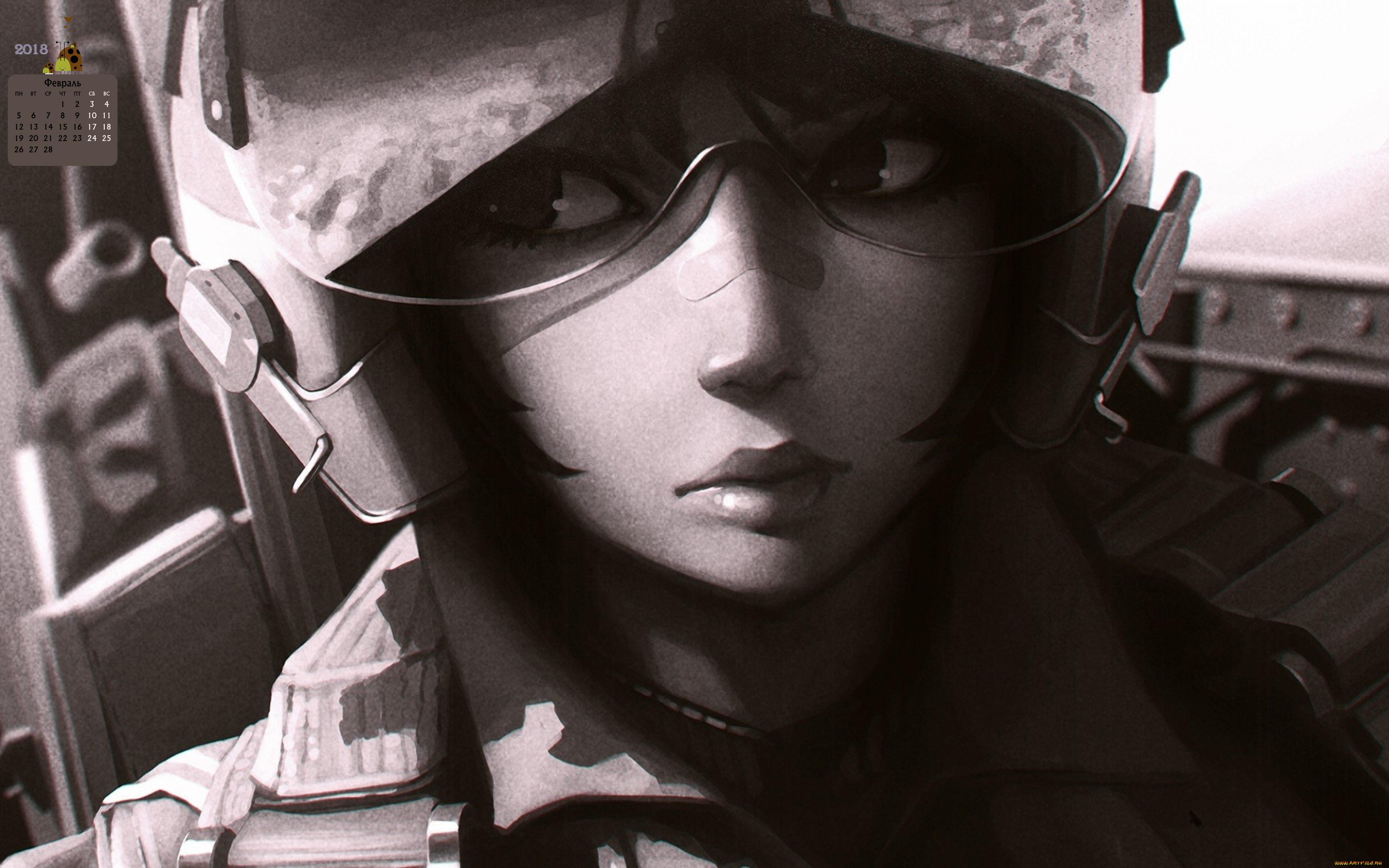 календари, рисованные, , векторная, графика, взгляд, лицо, девушка, 2018