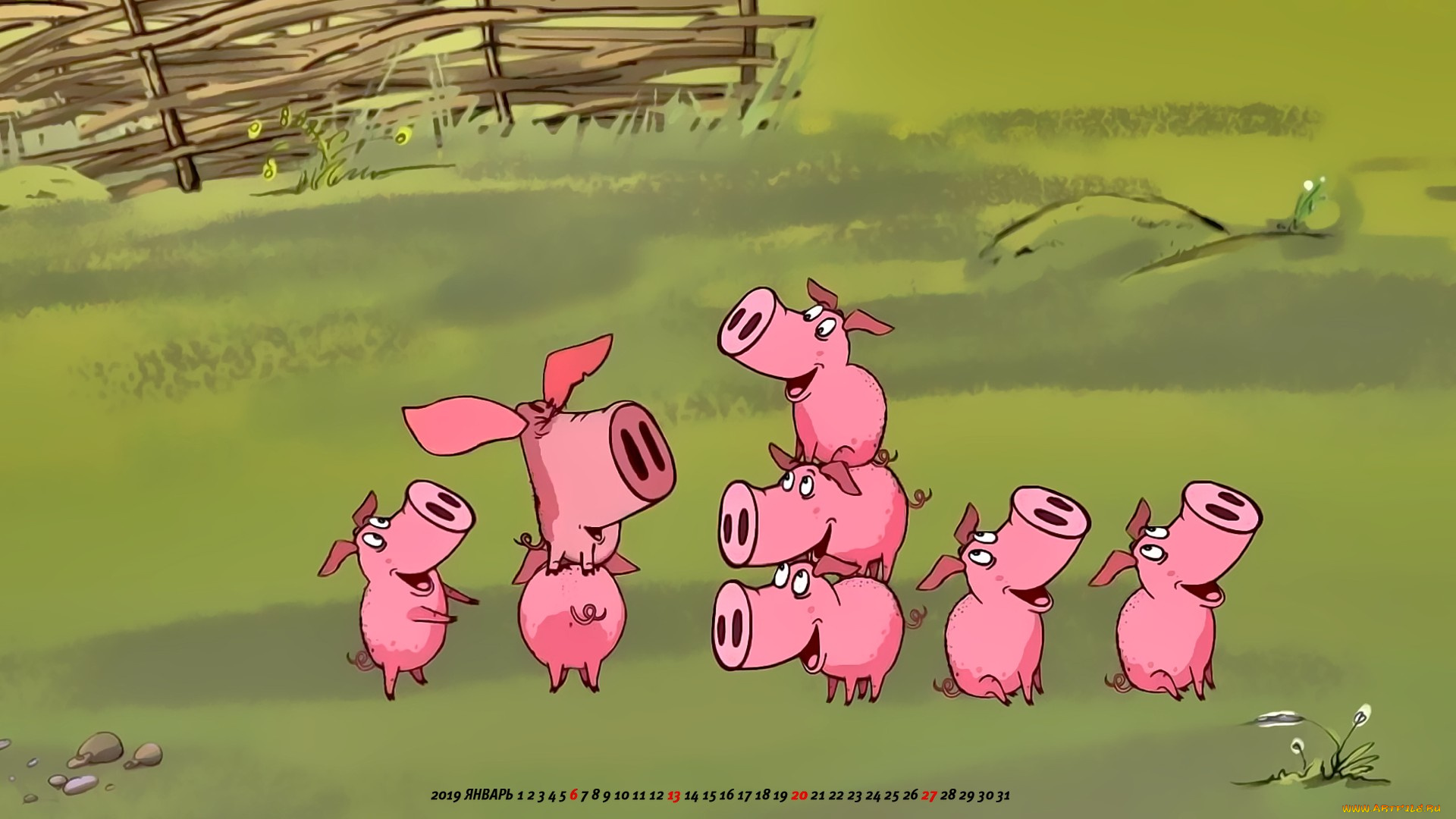 календари, рисованные, , векторная, графика, поросенок, свинья