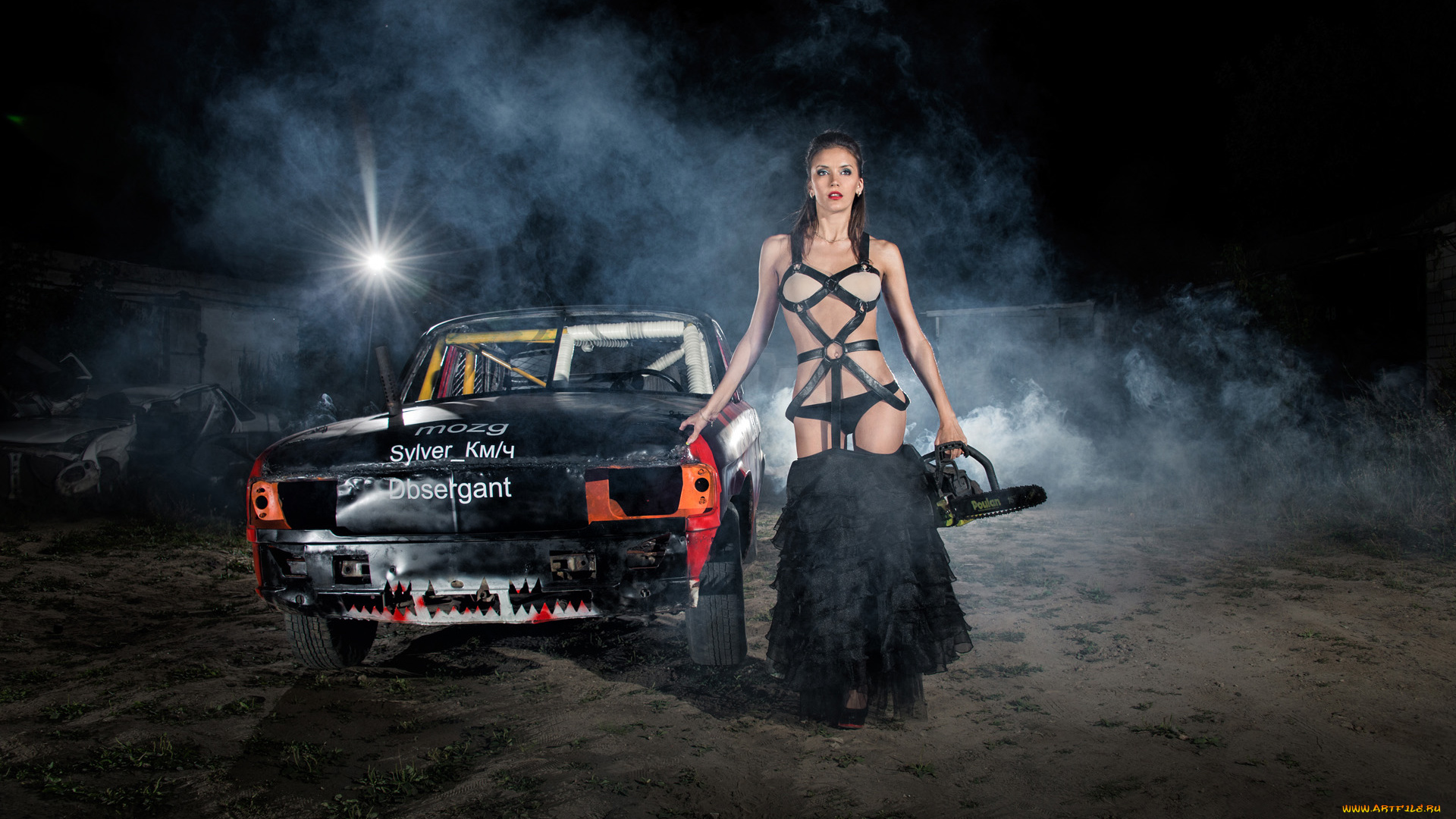 автомобили, -авто, с, девушками, волга, девушка, с, бензопилой