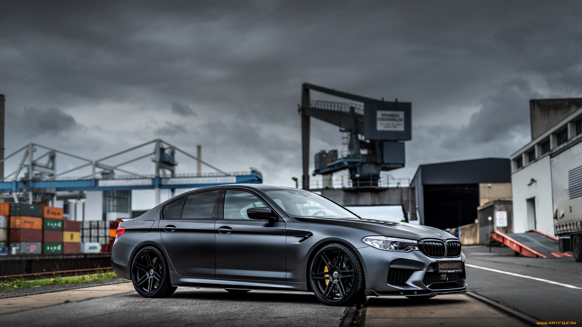 автомобили, bmw, черные, колеса, manhart, m5, седан, черный, вид, сбоку, тюнинг