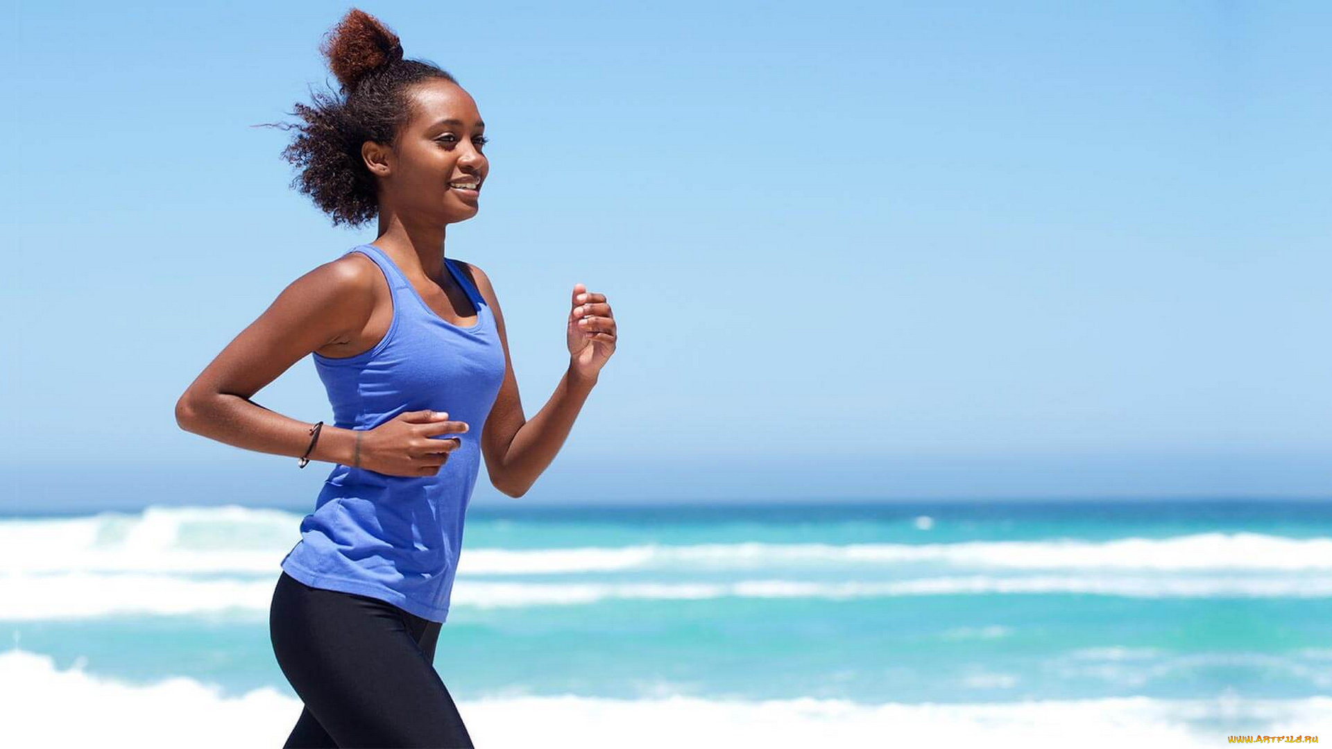 девушки, -unsort, , темнокожие, пробежка, море, штаны, майка