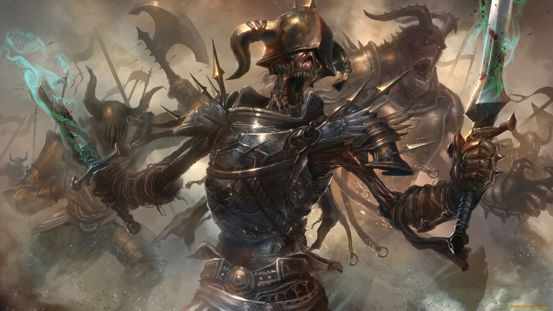 фэнтези, нежить, меч, латы, фон, скелет