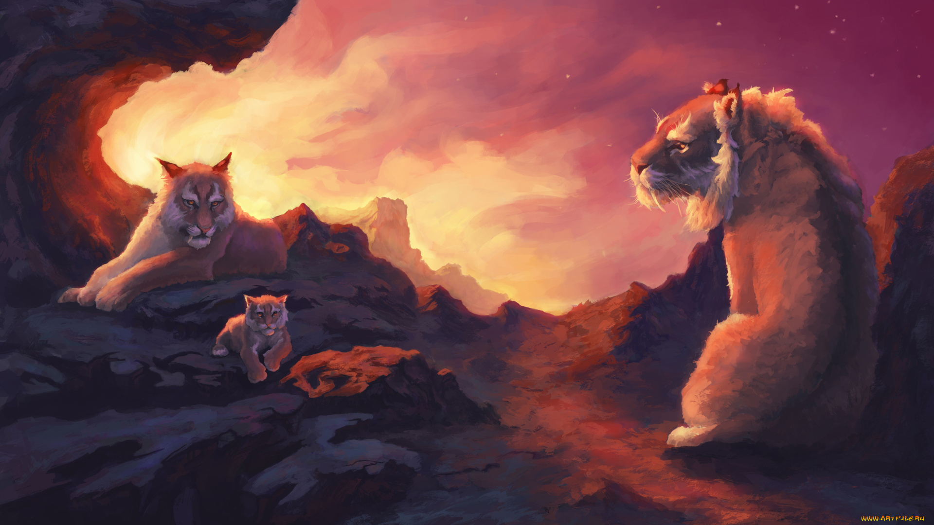 фэнтези, существа, тигры, фон, тигренок