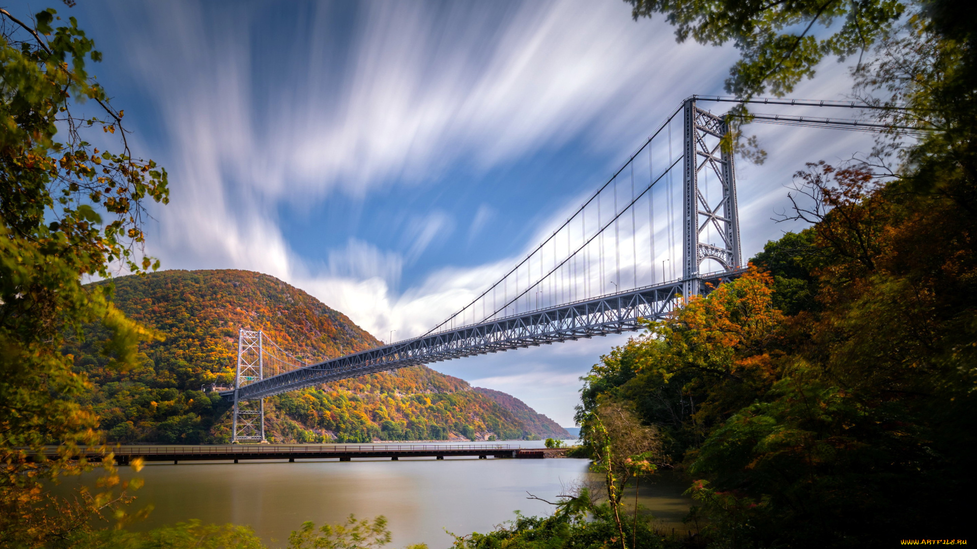 hudson, river, , purple, heart, veterans, memorial, bridge, , new, york, state, города, -, мосты, мост, река