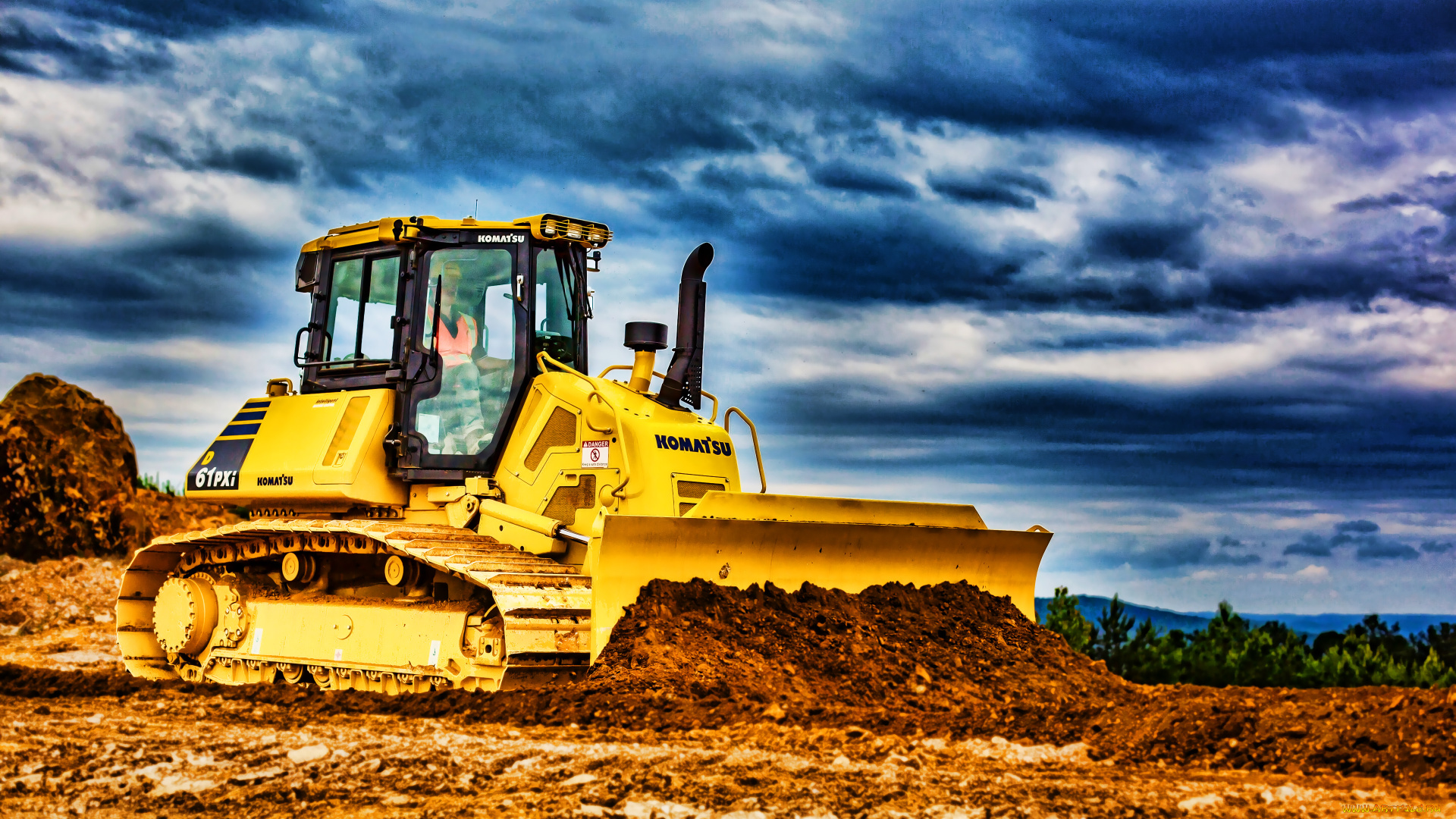 komatsu, d61, pxi-24, техника, бульдозеры, hdr, komatsu, спецтехника, строительные, машины, гусеничный, бульдозер, 4k, d61pxi24