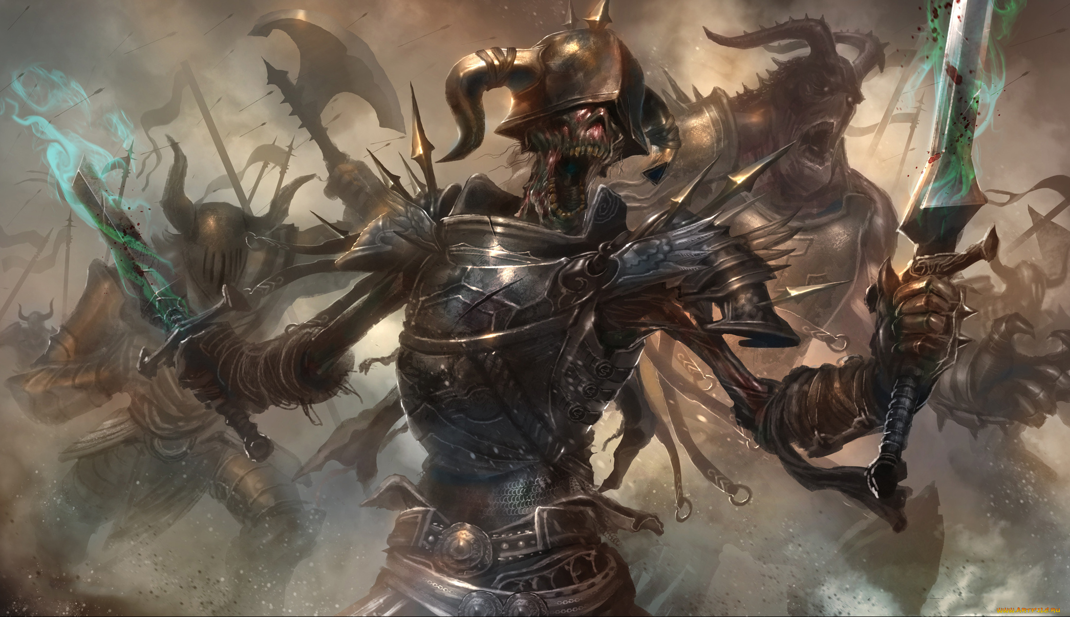 фэнтези, нежить, меч, латы, фон, скелет