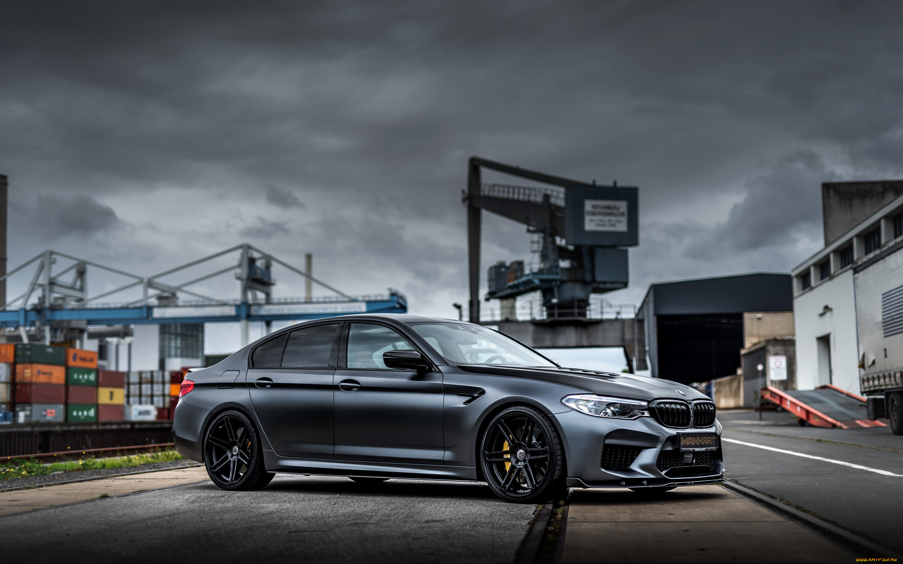 автомобили, bmw, черные, колеса, manhart, m5, седан, черный, вид, сбоку, тюнинг