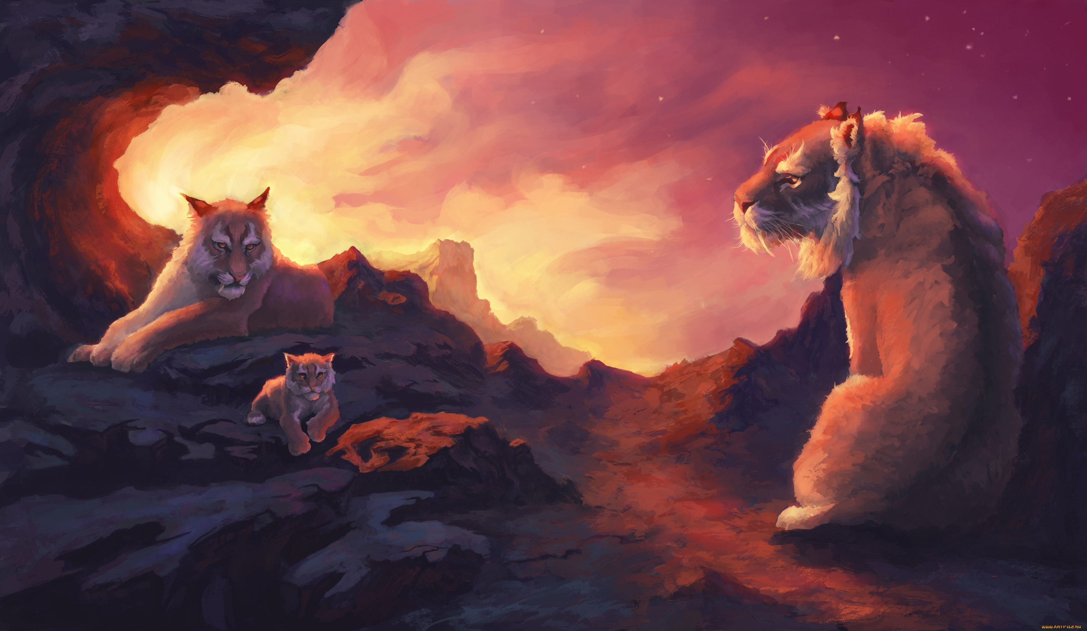 фэнтези, существа, тигры, фон, тигренок