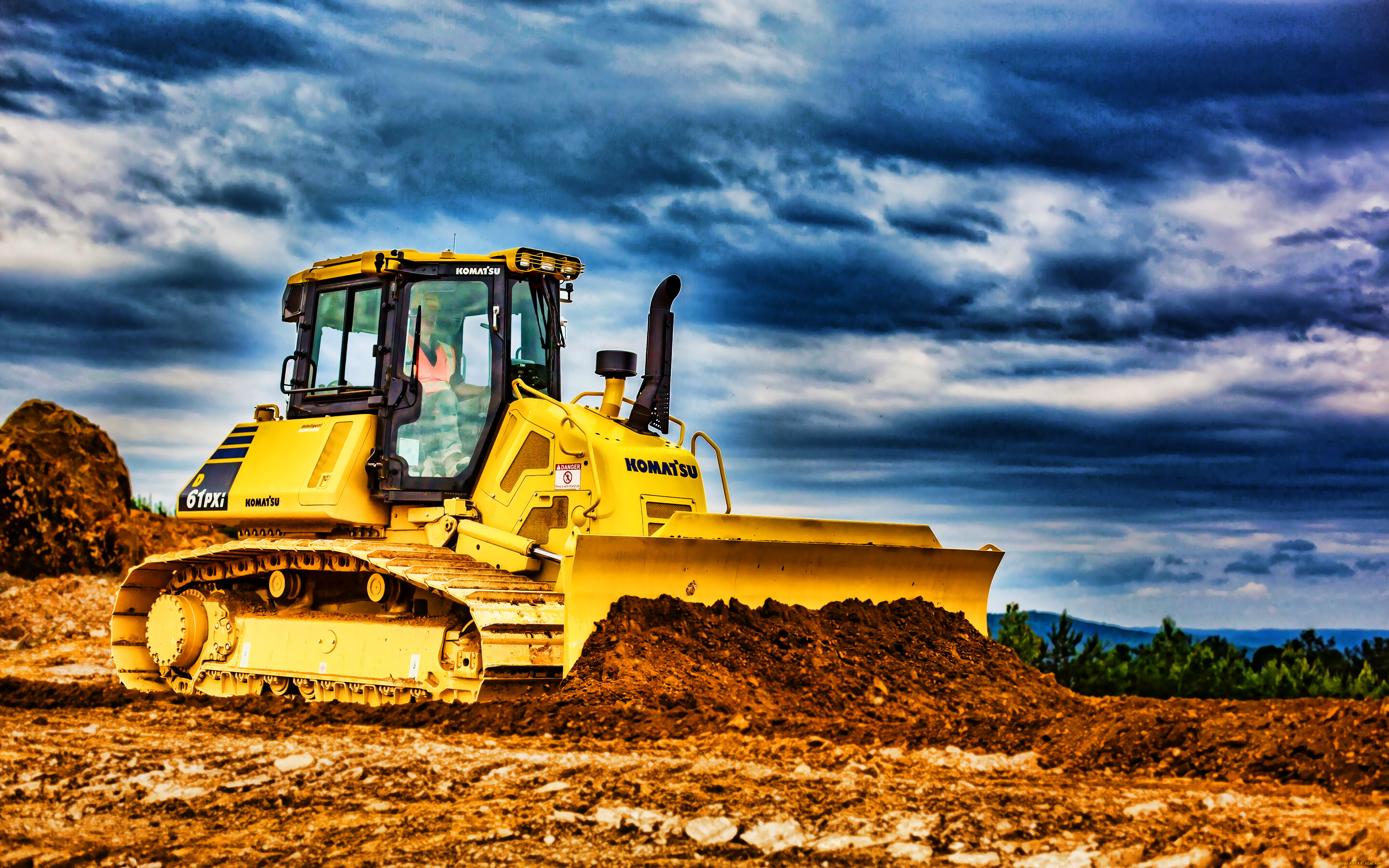 komatsu, d61, pxi-24, техника, бульдозеры, hdr, komatsu, спецтехника, строительные, машины, гусеничный, бульдозер, 4k, d61pxi24