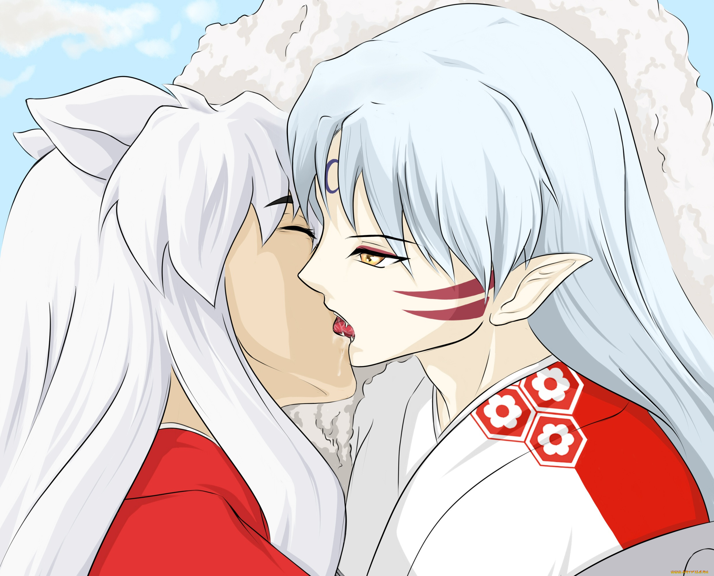 аниме, inuyasha, инуяша, сешоумару, поцелуй, братья