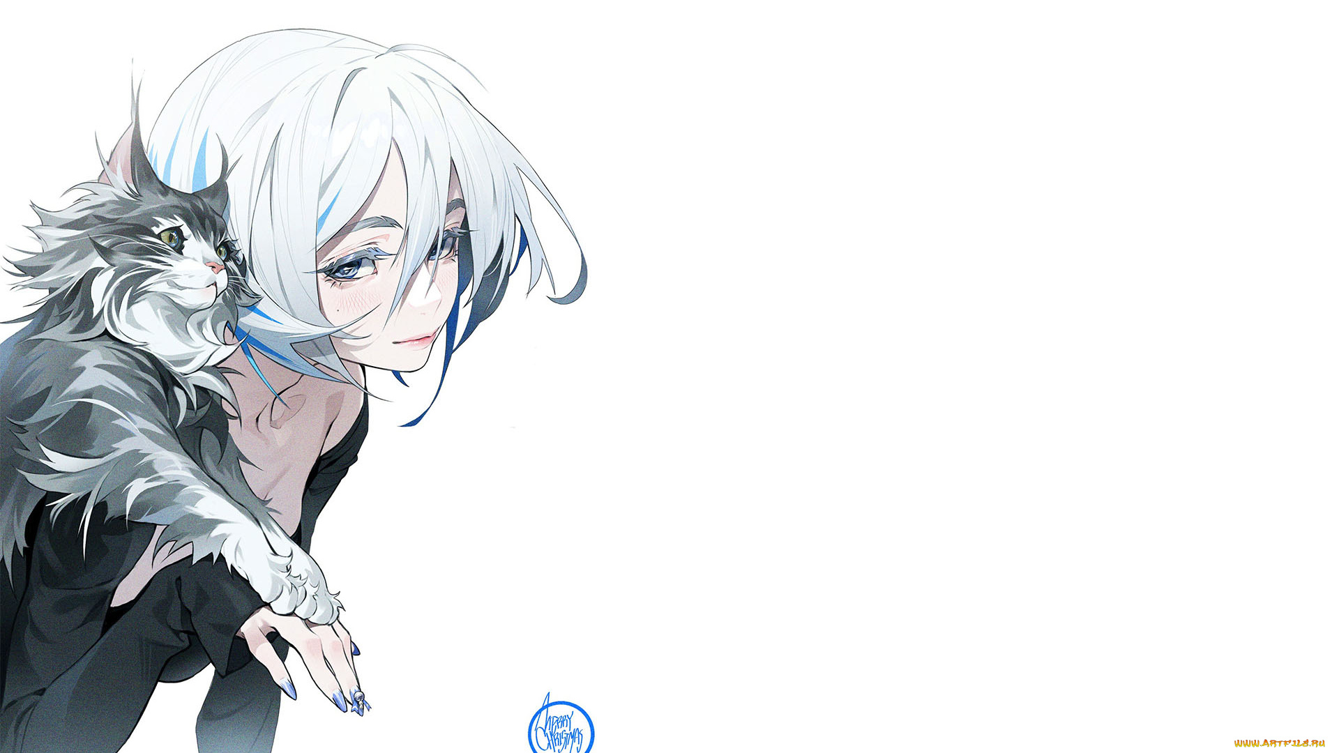 аниме, животные, , существа, девушка, кот