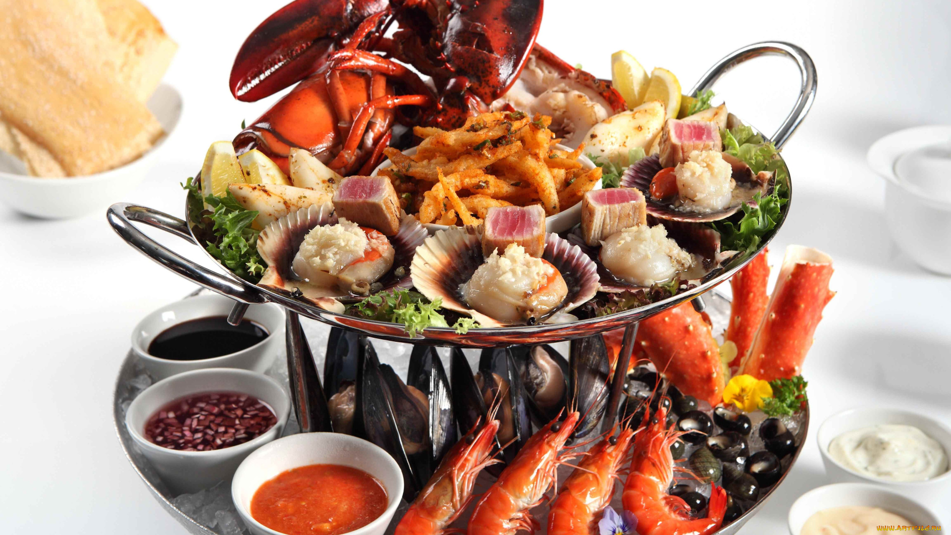 еда, рыбные, блюда, , с, морепродуктами, морепродукты