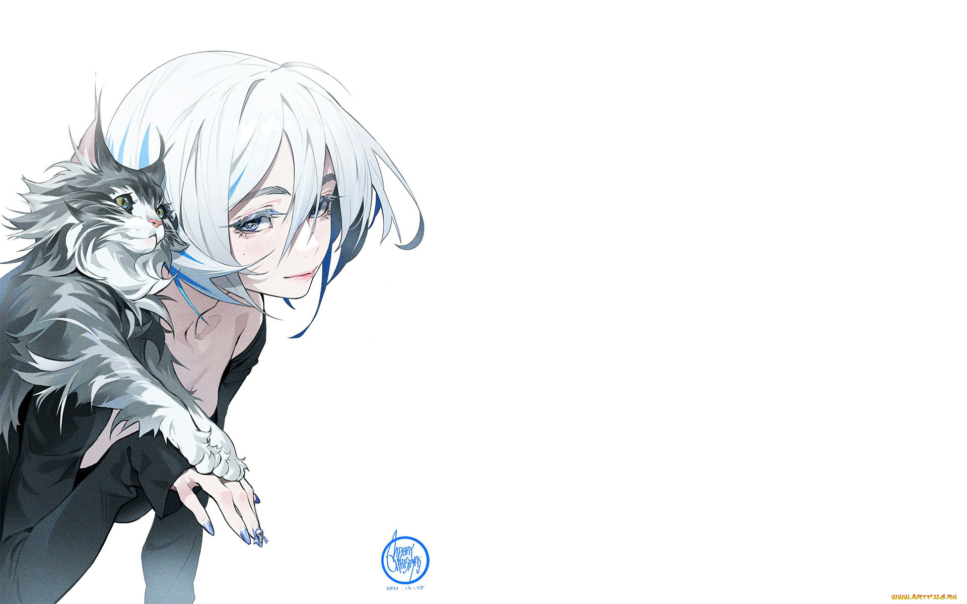 аниме, животные, , существа, девушка, кот