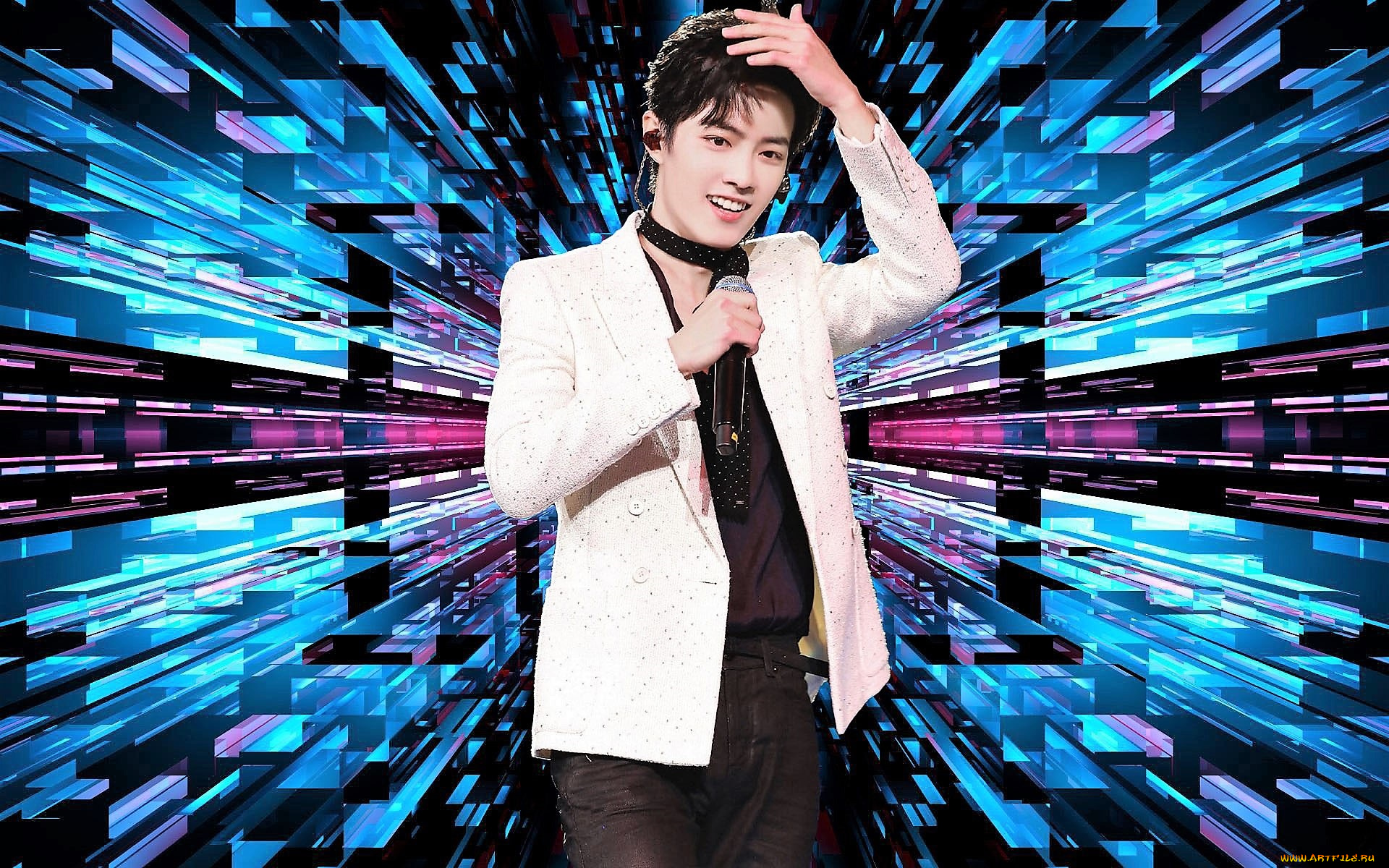 мужчины, xiao, zhan, пиджак, галстук, микрофон