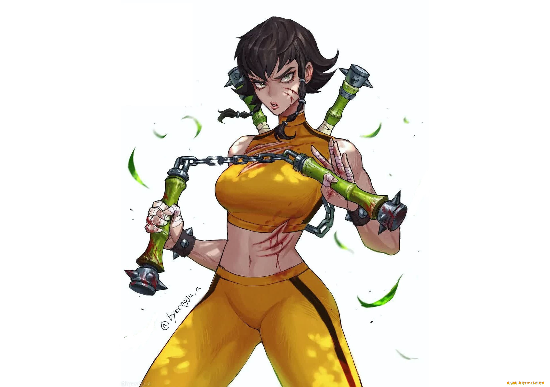 аниме, unknown, , другое, , девушка, нунчаки, раны