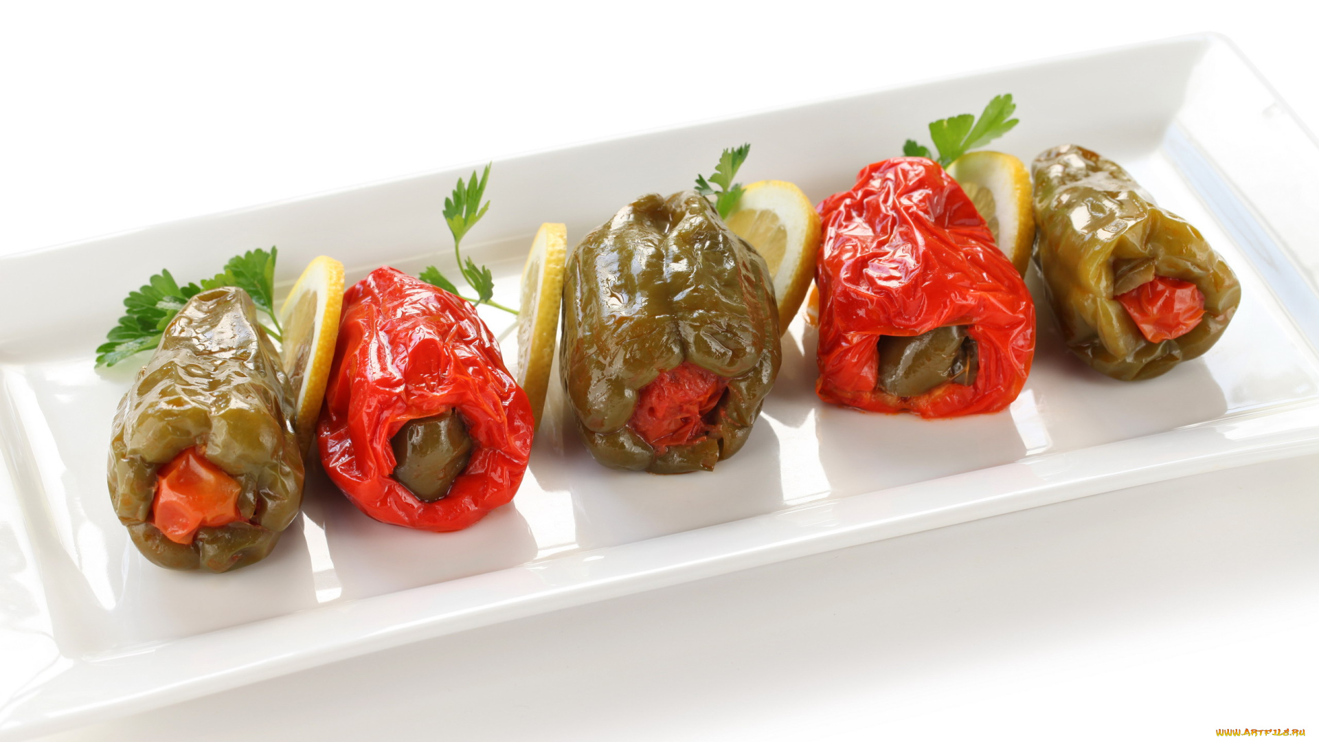 еда, перец, петрушка, фаршированный, лимон