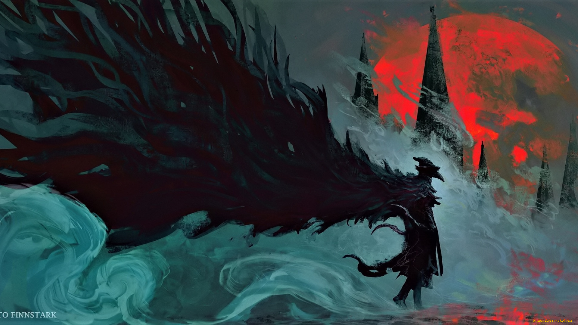 фэнтези, демоны, демон, крылья, дым, башни