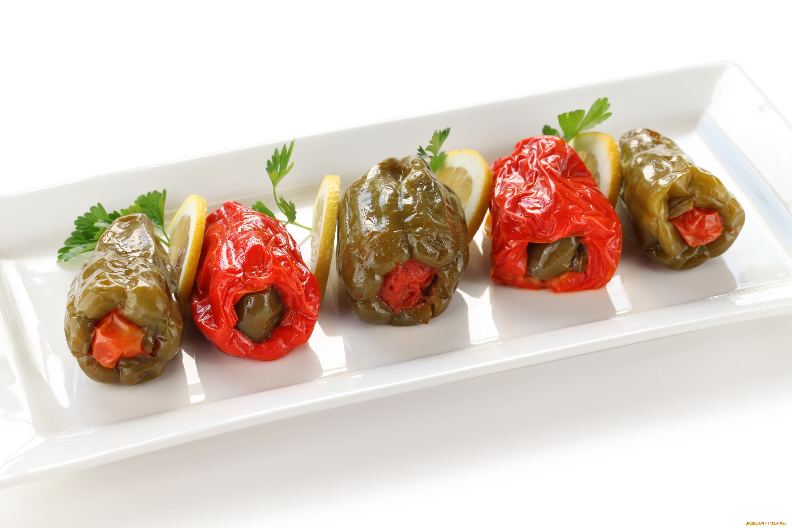 еда, перец, петрушка, фаршированный, лимон